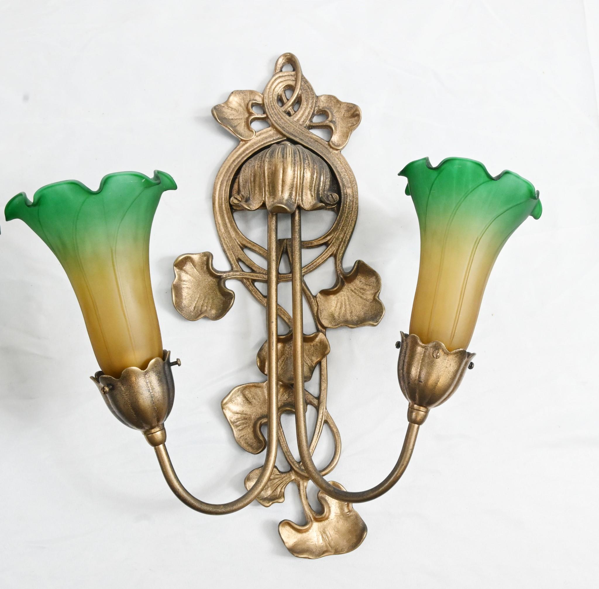Early 20th Century Pair Art Nouveau Style Wall Lights Sconces For Sale