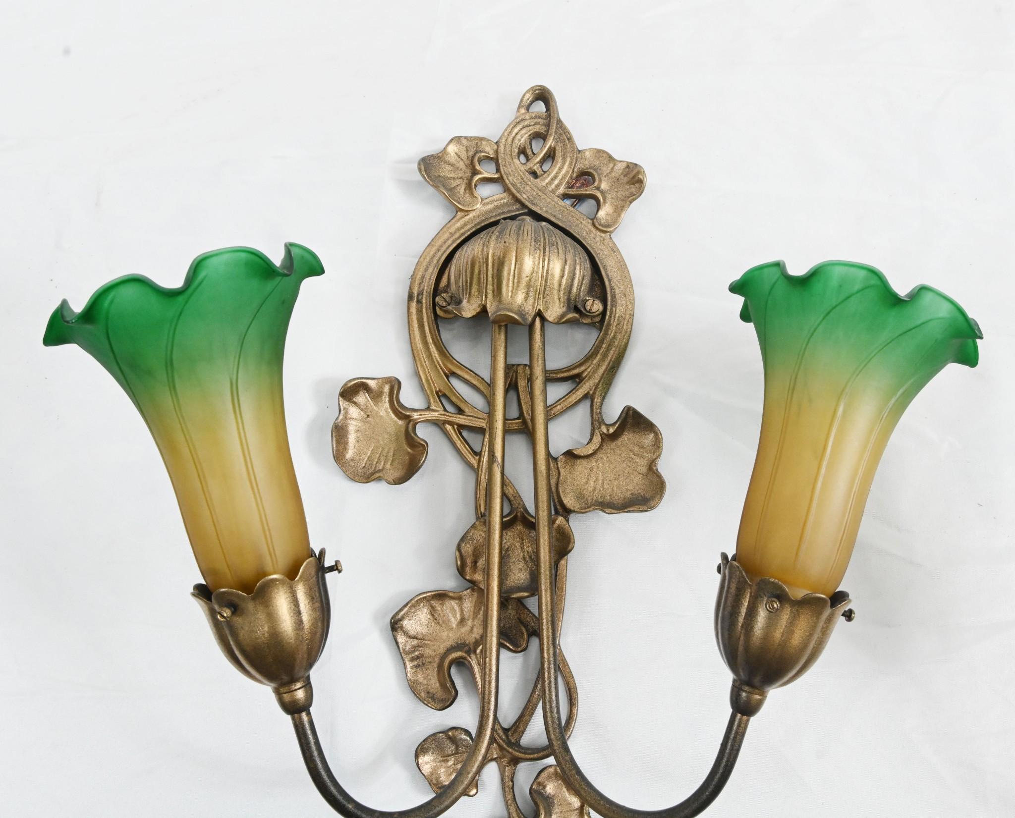 Pair Art Nouveau Style Wall Lights Sconces For Sale 1
