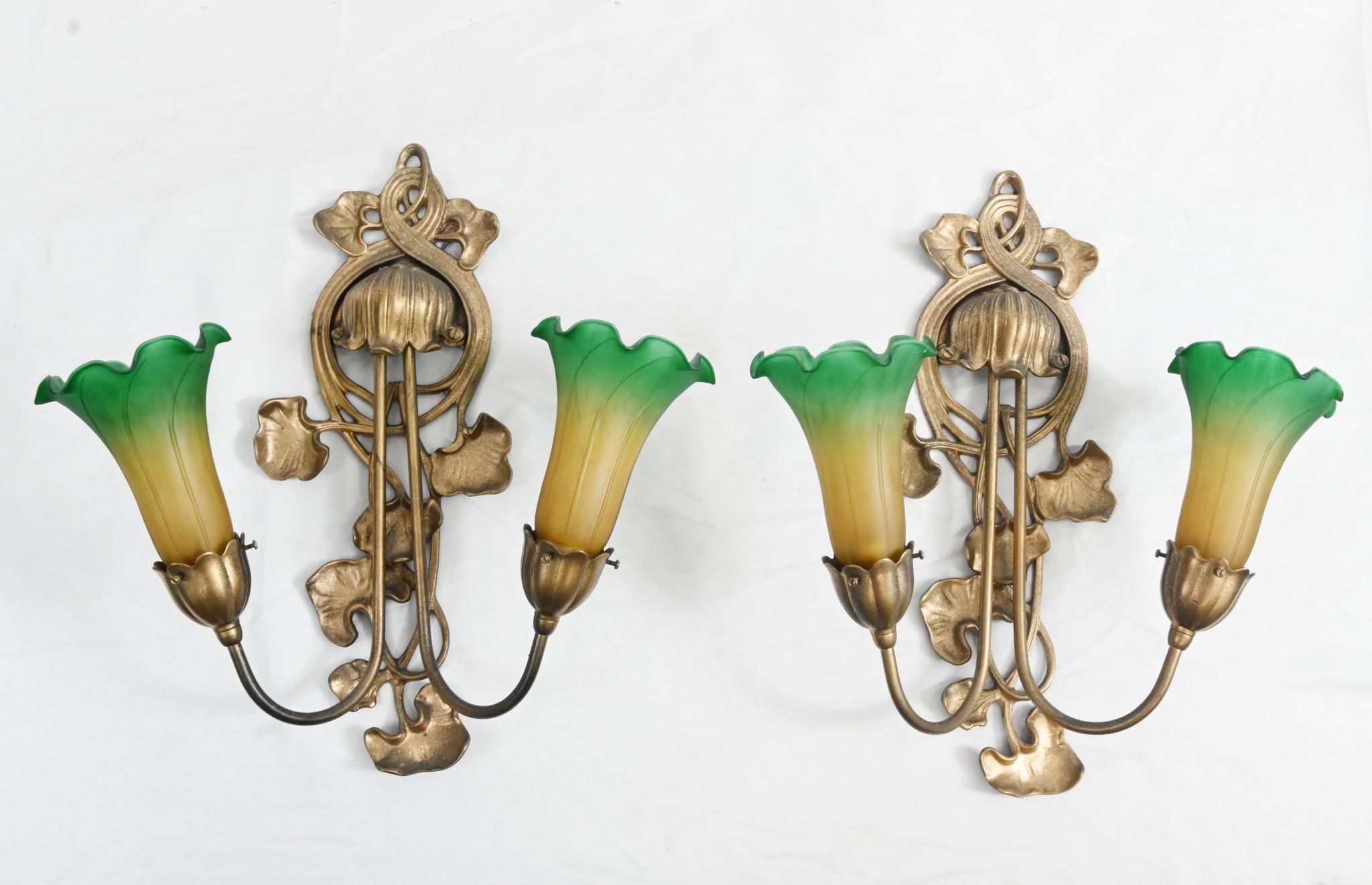 Pair Art Nouveau Style Wall Lights Sconces For Sale 2