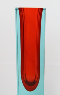 Pair Art Vases Murano Flavio Poli Red Orange Blue Glass Mandruzzato 1960 Italy