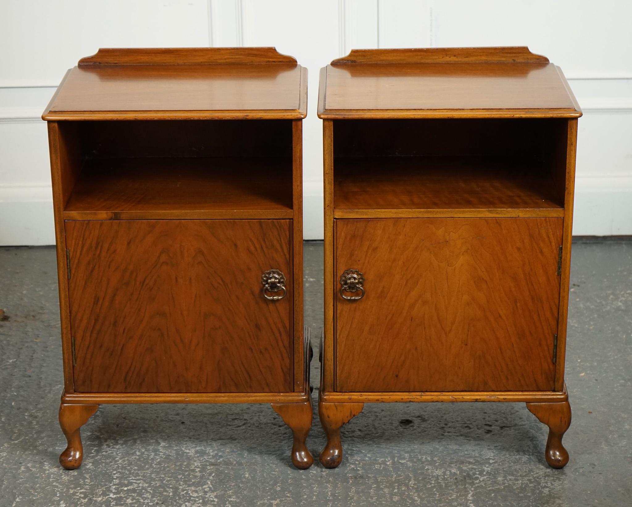 

We are delighted to offer for sale this Lovely Pair Of Art Walnut Deco Bedside Nightstands With Doors And Queen Anne Legs.

 These nightstands would bring elegance and sophistication to any bedroom. These exquisite pieces would feature a stunning