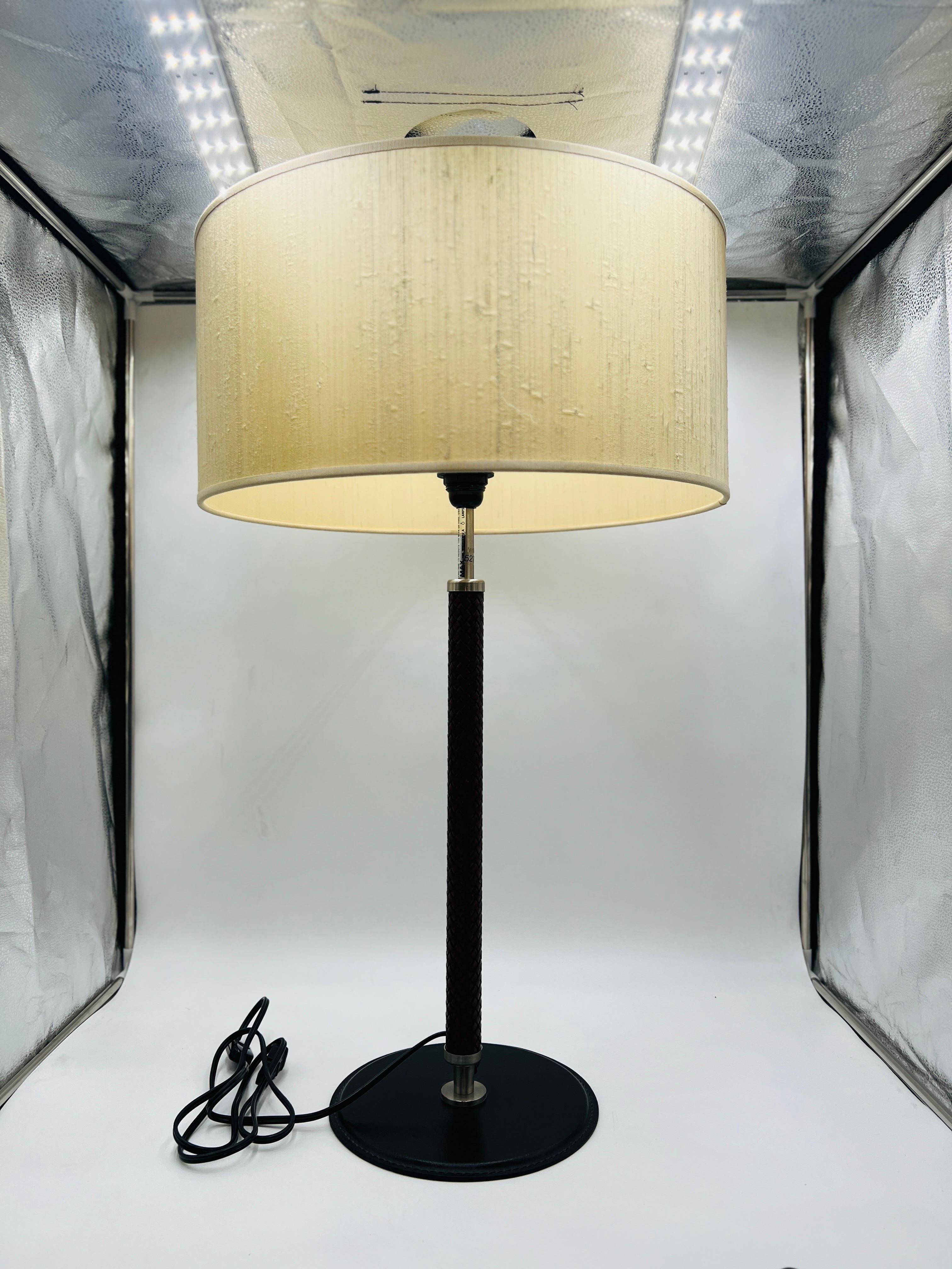 Italian Pair, Arte Flash for Natuzzi “Ludovica” Leather Wrapped Table Lamps. Hollywood For Sale