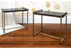 Pair Arteriors Home Contemporary Bronze And Marble Top "Hollis" Side Tables