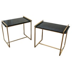 Pair Arteriors Home Contemporary Bronze And Marble Top "Hollis" Side Tables