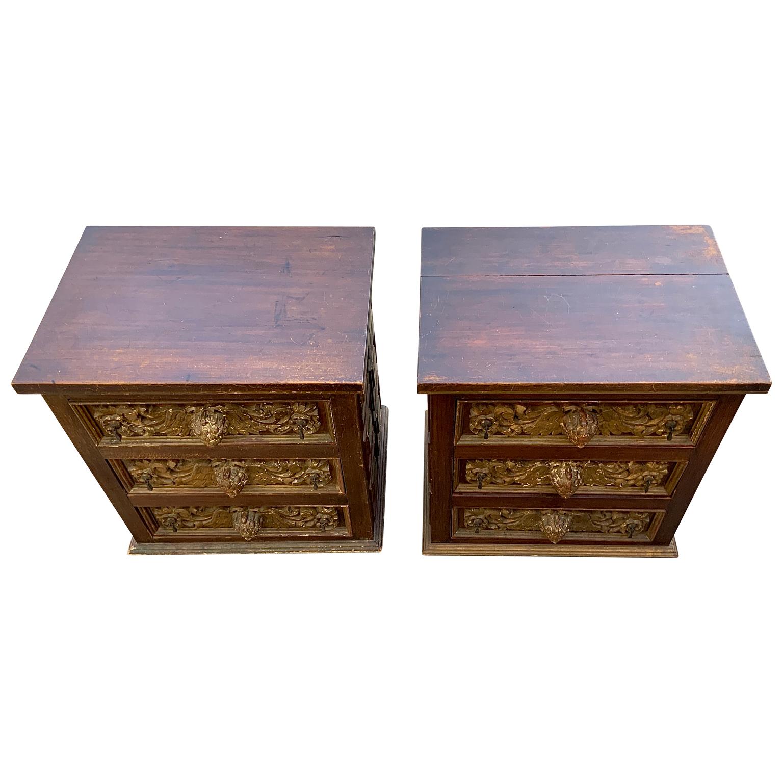 Mexican Pair of Artes De Mexico 1960s Handcrafted Nightstand Cabinets