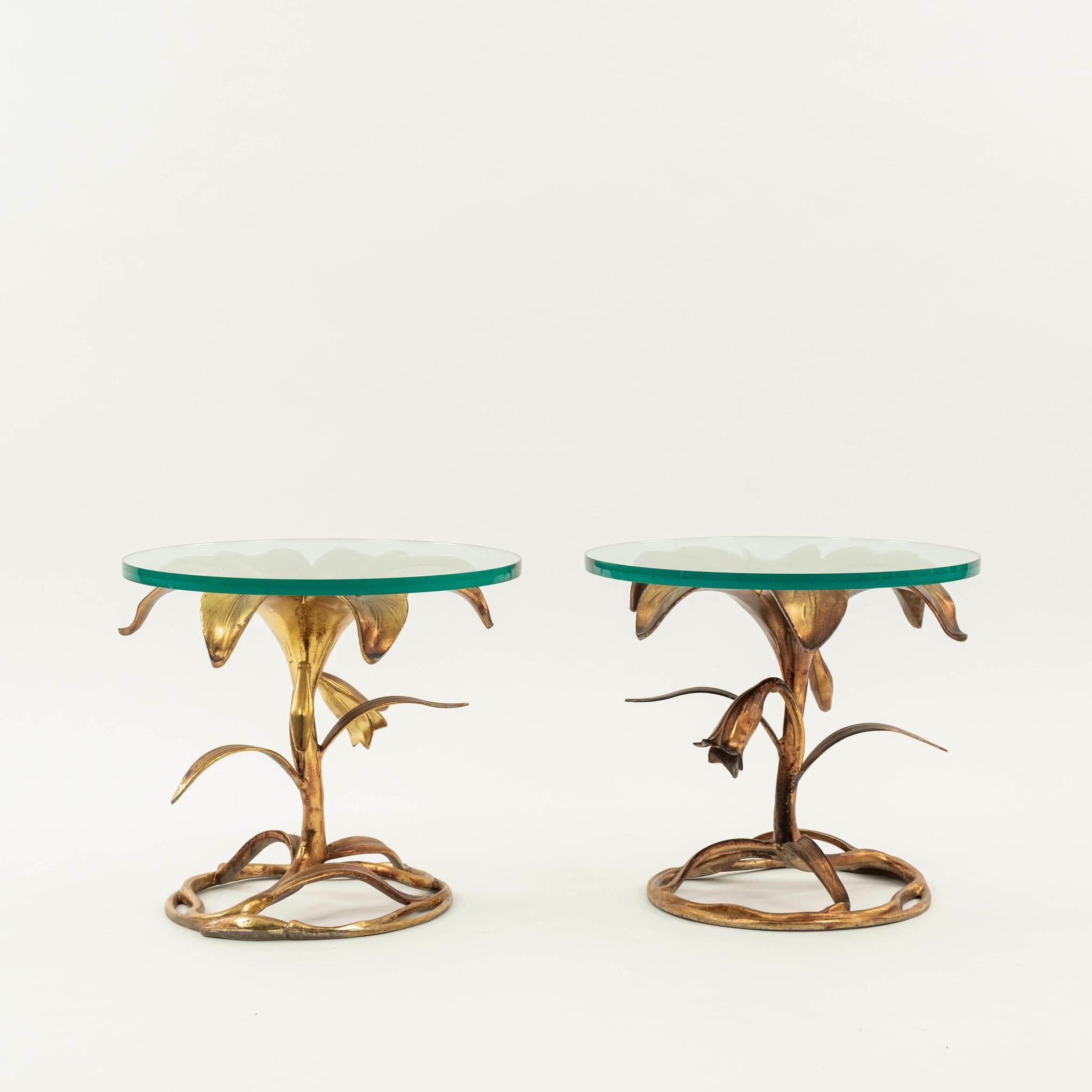 Aesthetic Movement Pair Arthur Court Gilded Lily Occassional Tables