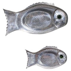 Pair Arthur Court Polished Aluminum Fish Tray/Serving Platter, 1975