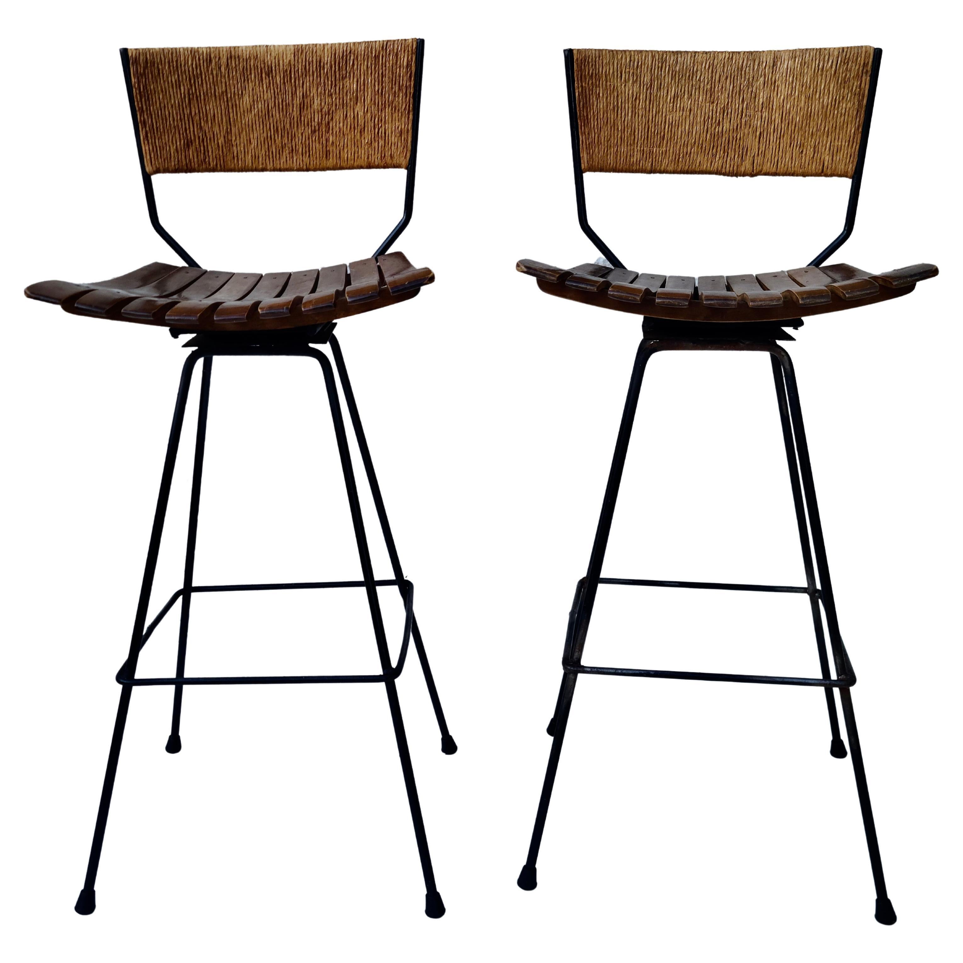 Pair Arthur Umanoff rotating Bar Stools 7