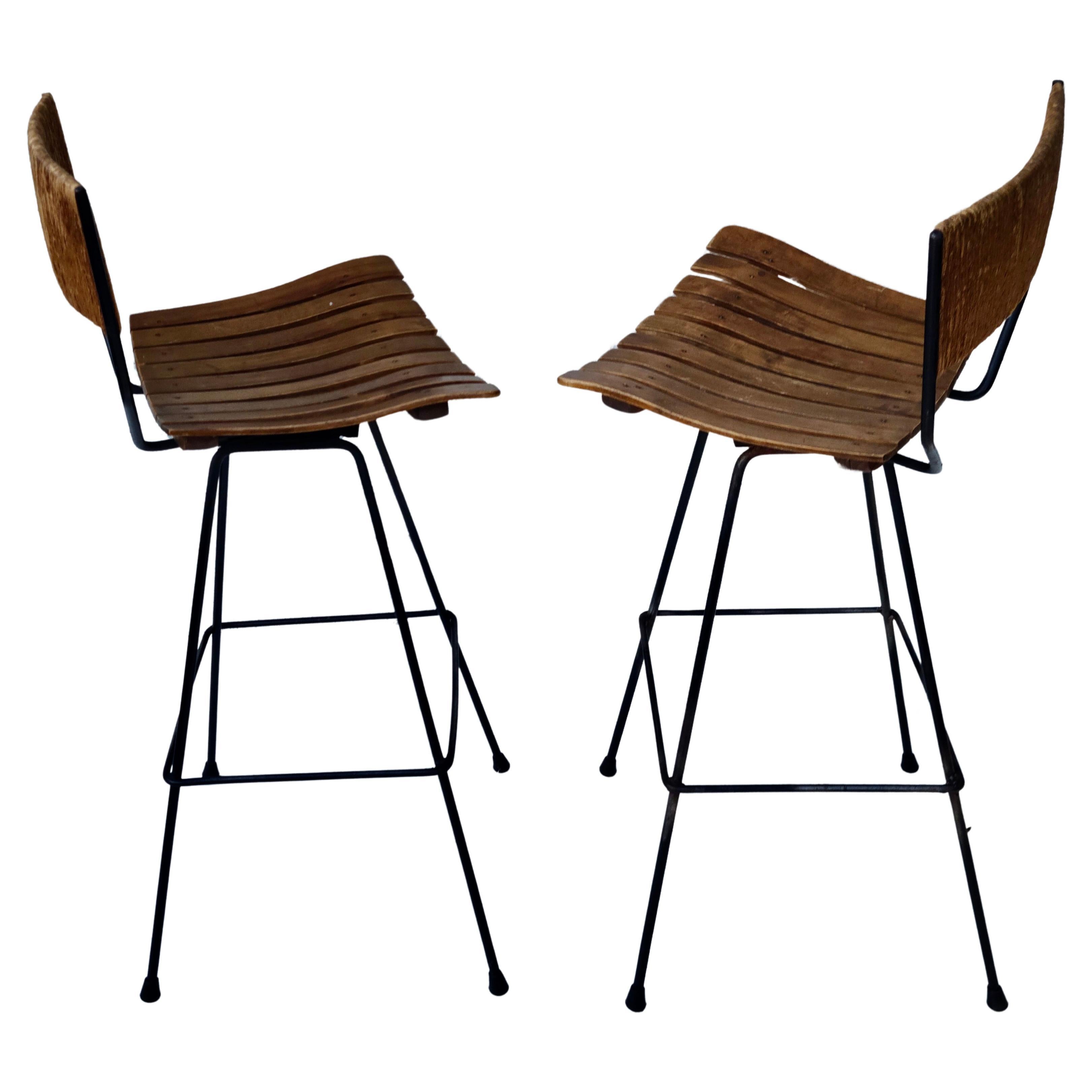 Mid-20th Century Pair Arthur Umanoff rotating Bar Stools