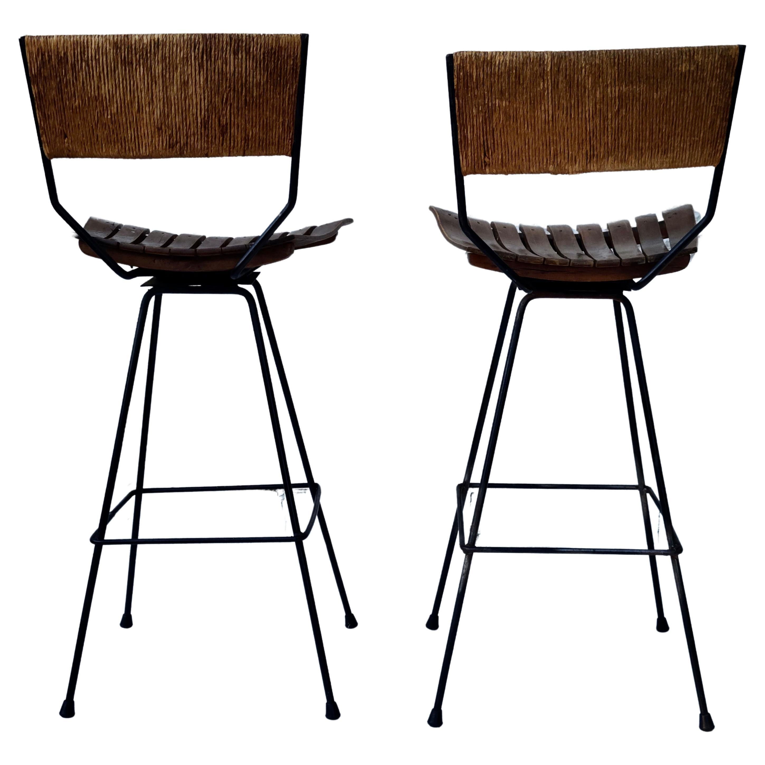 Pair Arthur Umanoff rotating Bar Stools 1