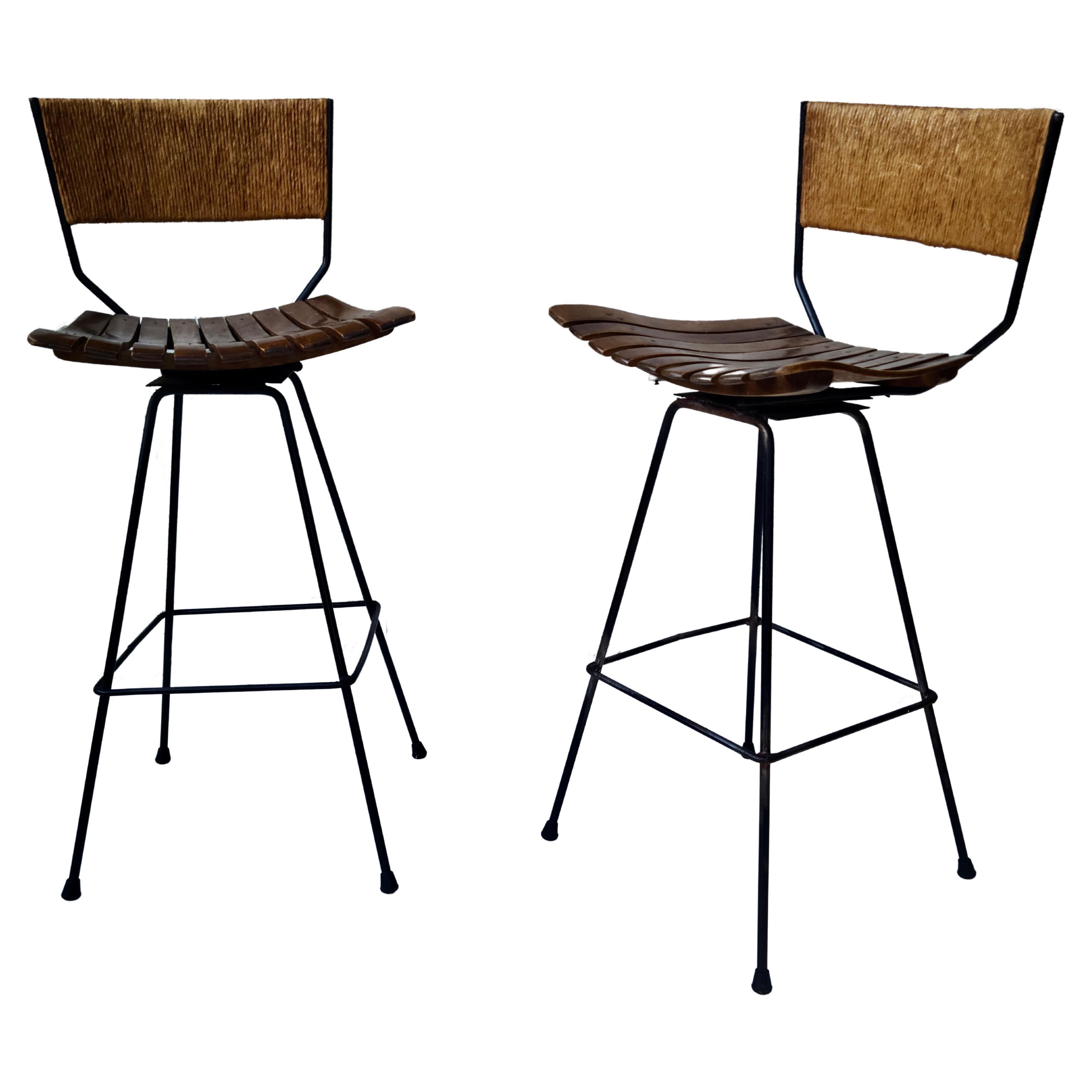 Pair Arthur Umanoff rotating Bar Stools 4