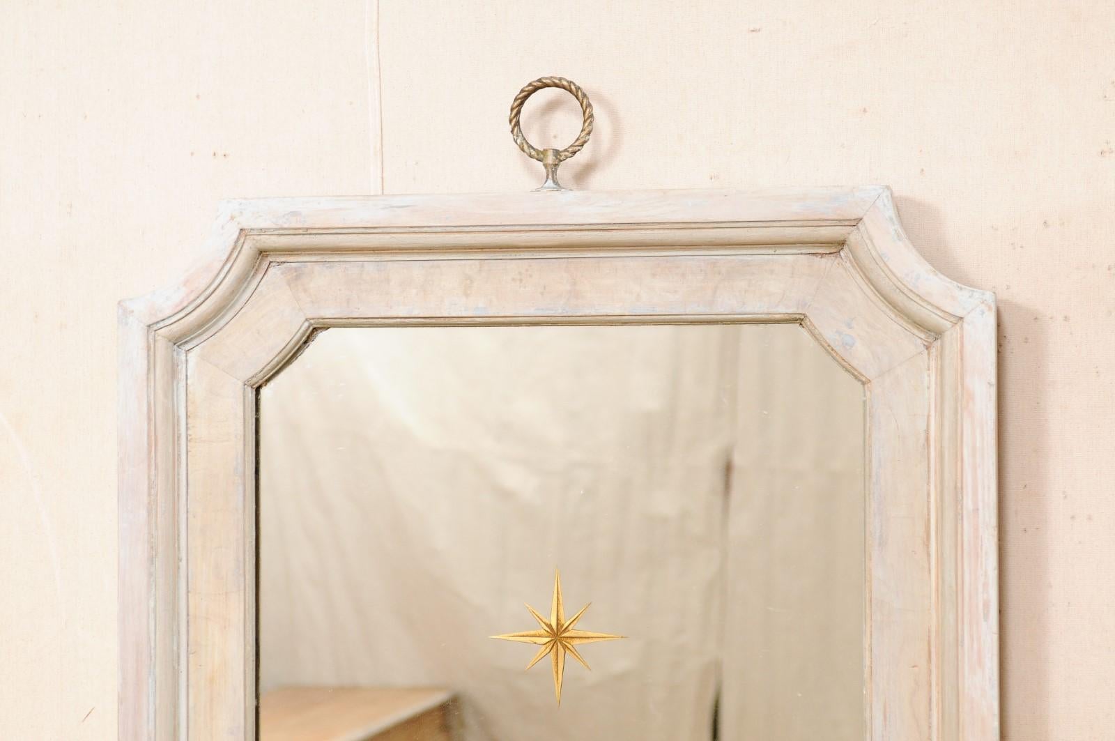 American Artisan-Made Tall Wood Mirrors with Verre Églomisé Sunburst Center Accent, Pair