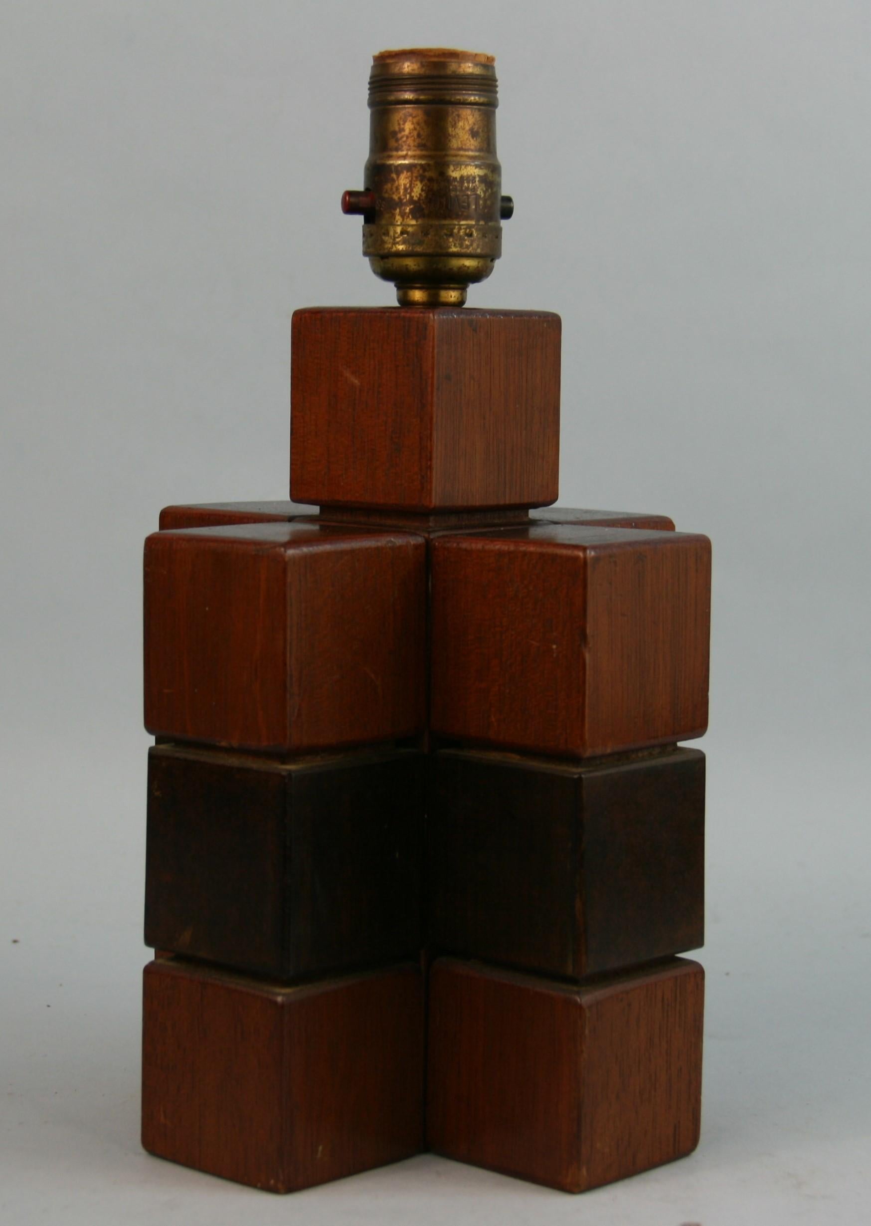 Mid-20th Century Scandinavian  Artisan Made  Pair Cube Wood Lamps 1950's