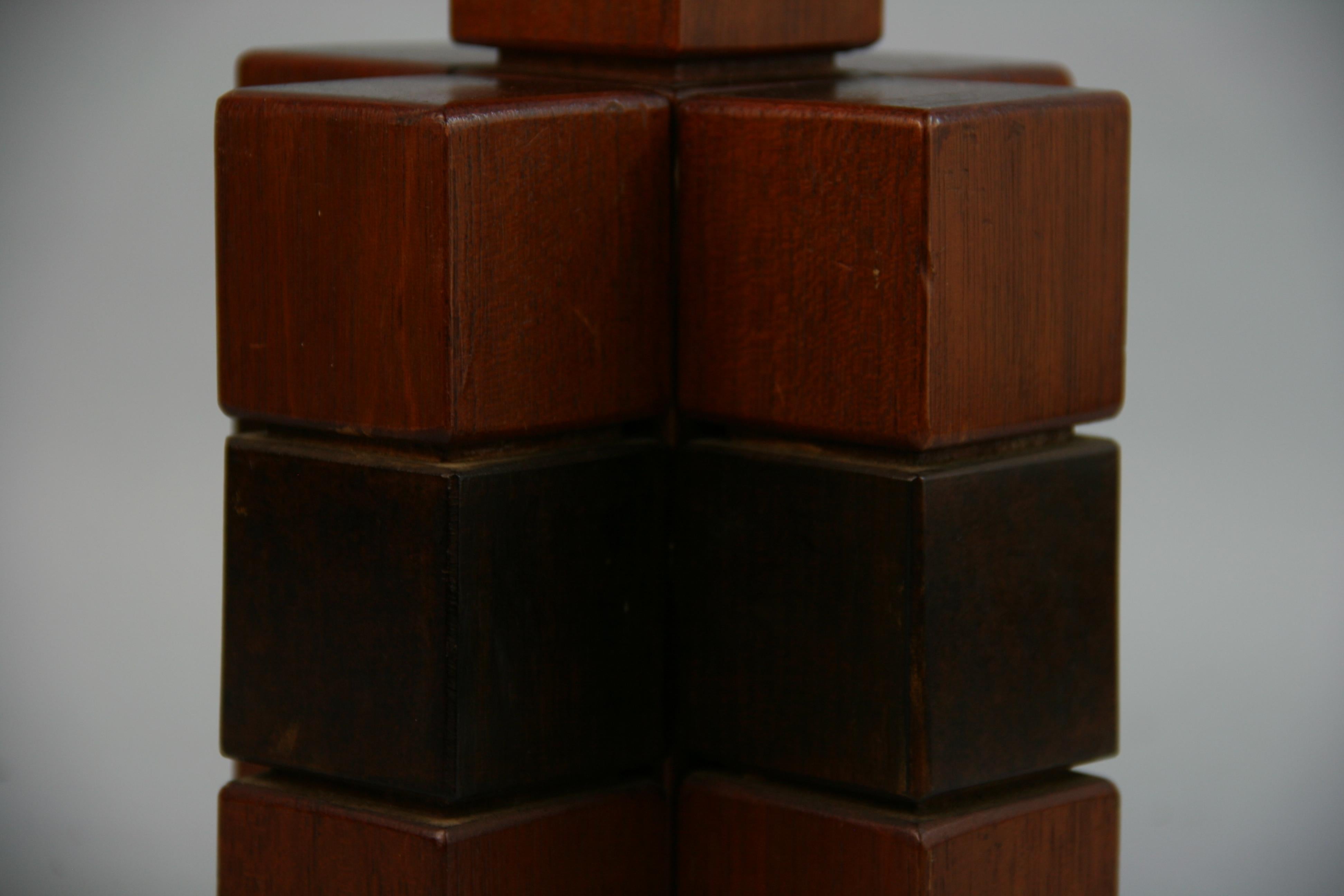 Hardwood Scandinavian  Artisan Made  Pair Cube Wood Lamps 1950's