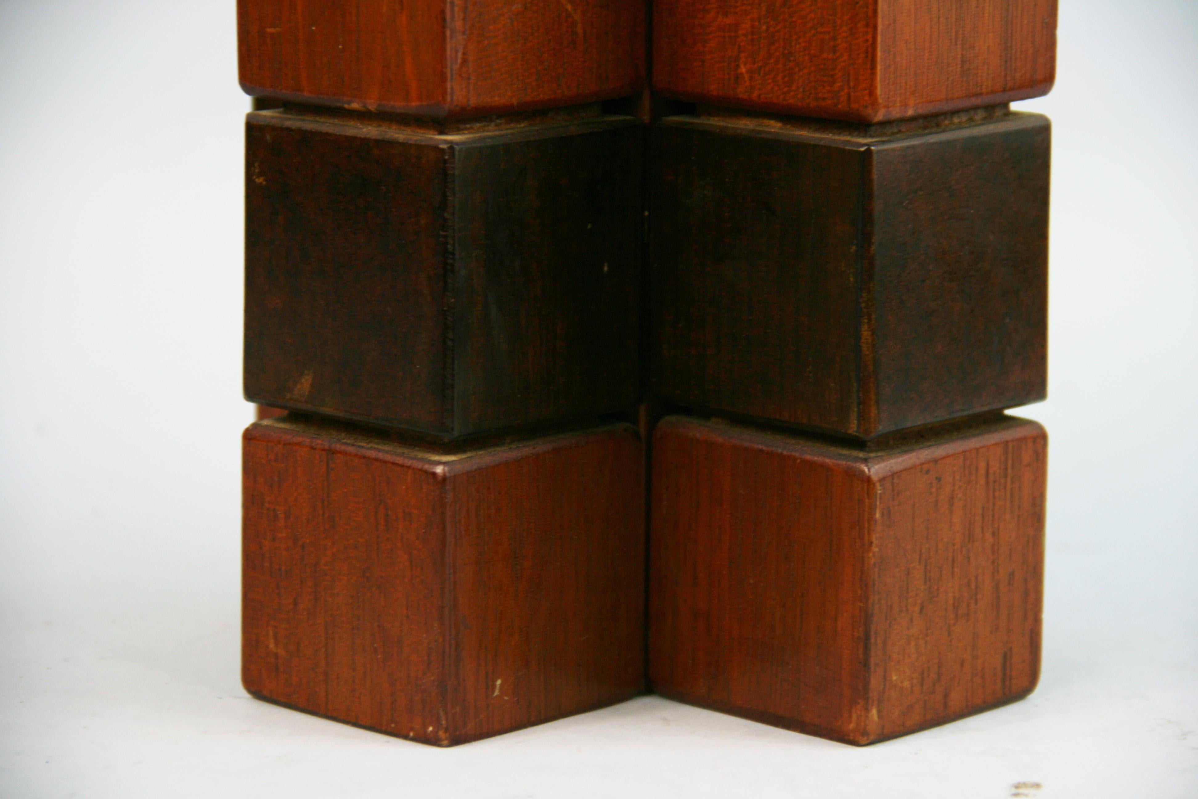 Scandinavian  Artisan Made  Pair Cube Wood Lamps 1950's 1