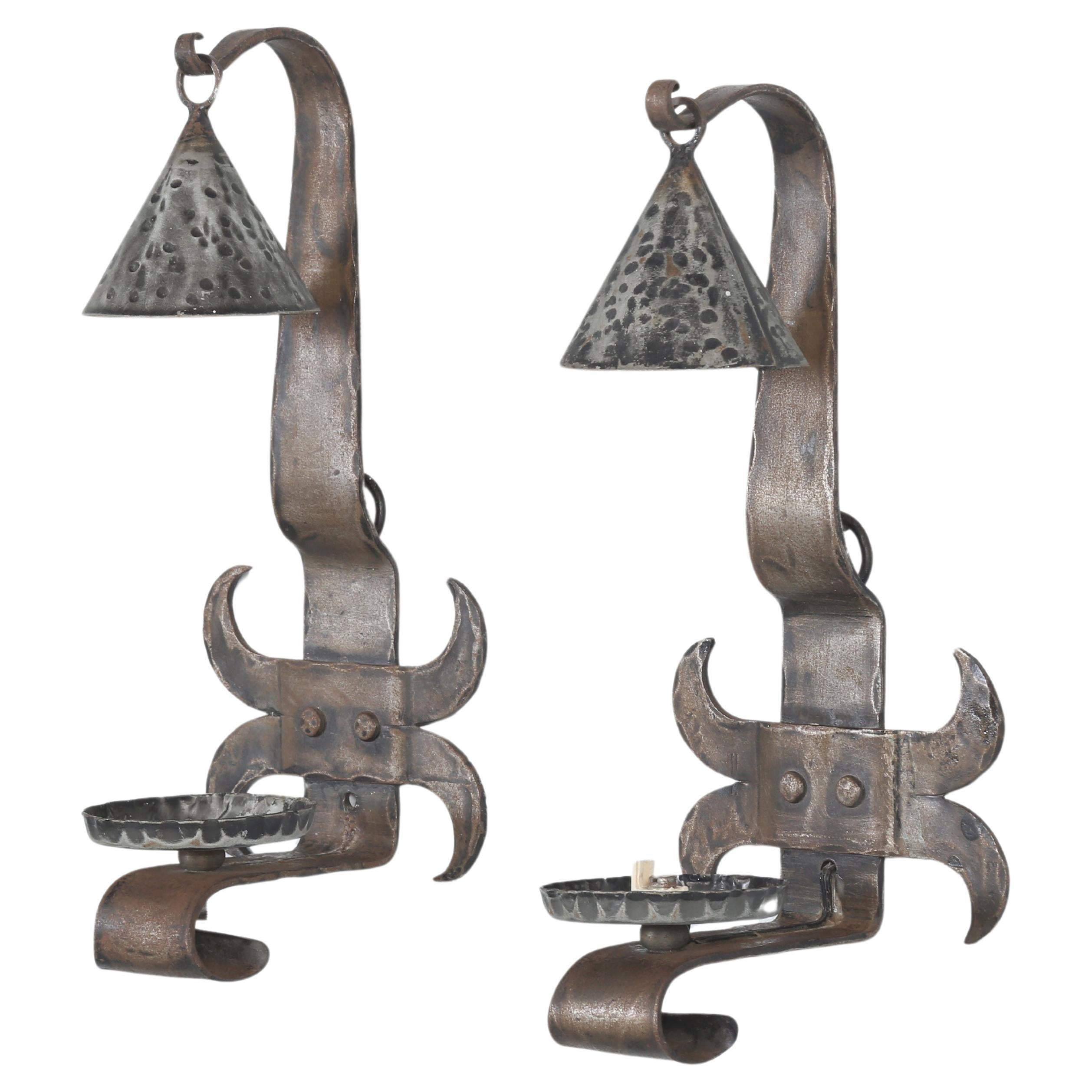 Pair Arts and Craft Sconces Hand-Crafted for Candles or Can Be Electrified