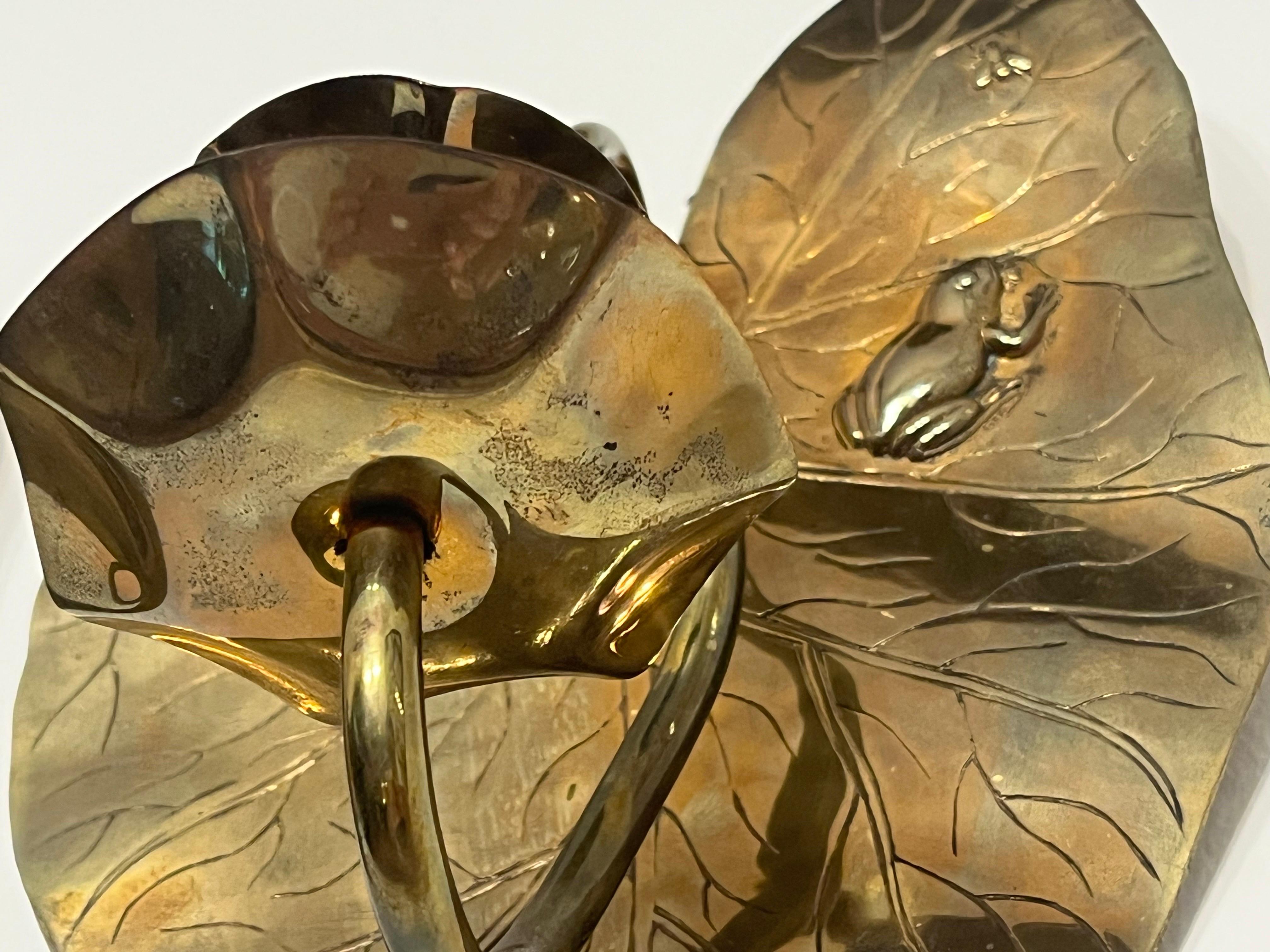 Pair Arts and Crafts Aesthetic Period Edwardian Brass Frog and Fly Candle Sconce 7