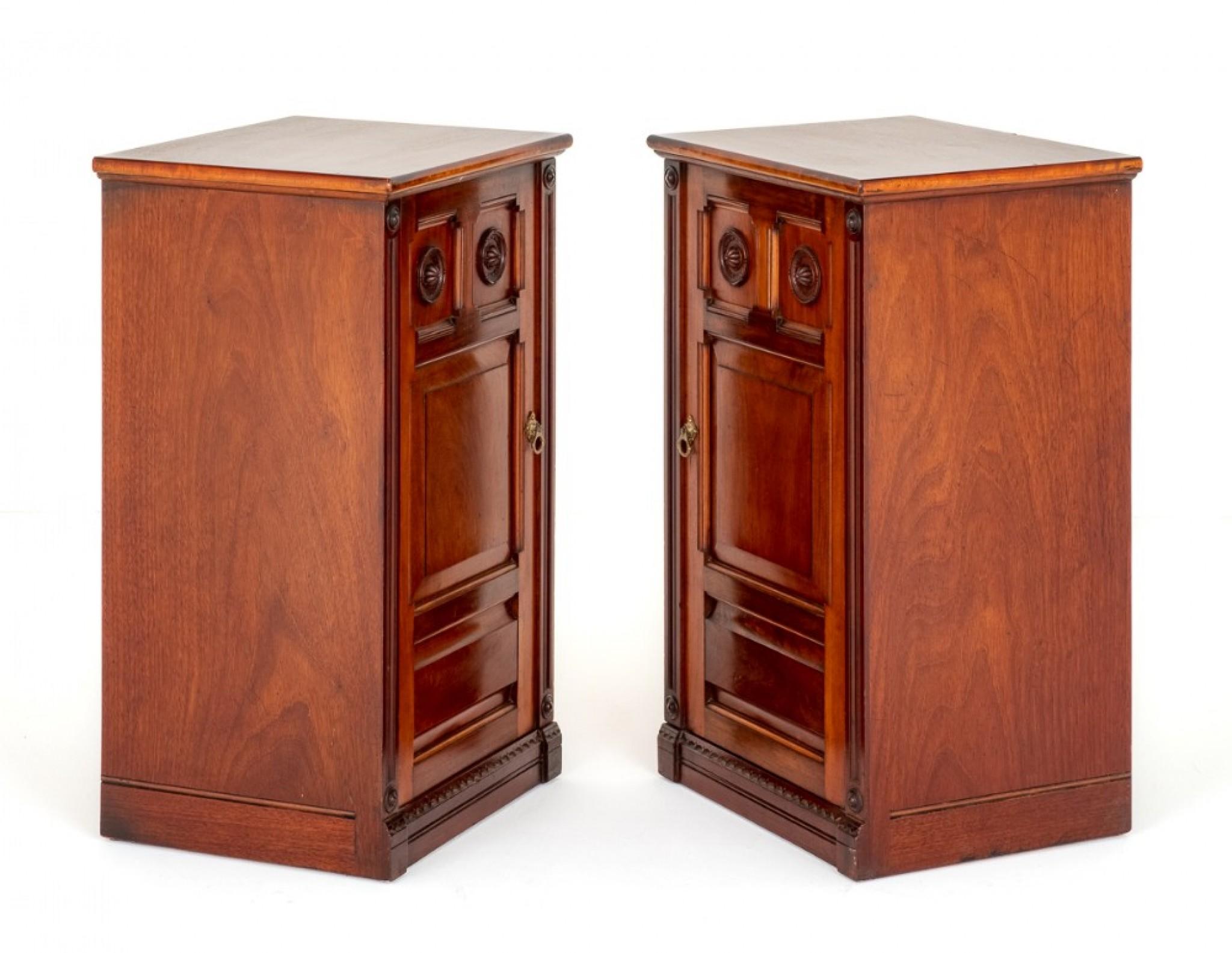 Pair of Arts and Crafts Style Mahogany Cabinets.
circa 1900
These Cabinets Feature Paneled Doors With Carved and Turned Rosettes to the Upper Panel.
The Doors are Flanked by Fluted Columns with Turned Patre.
Presented in Good Condition.