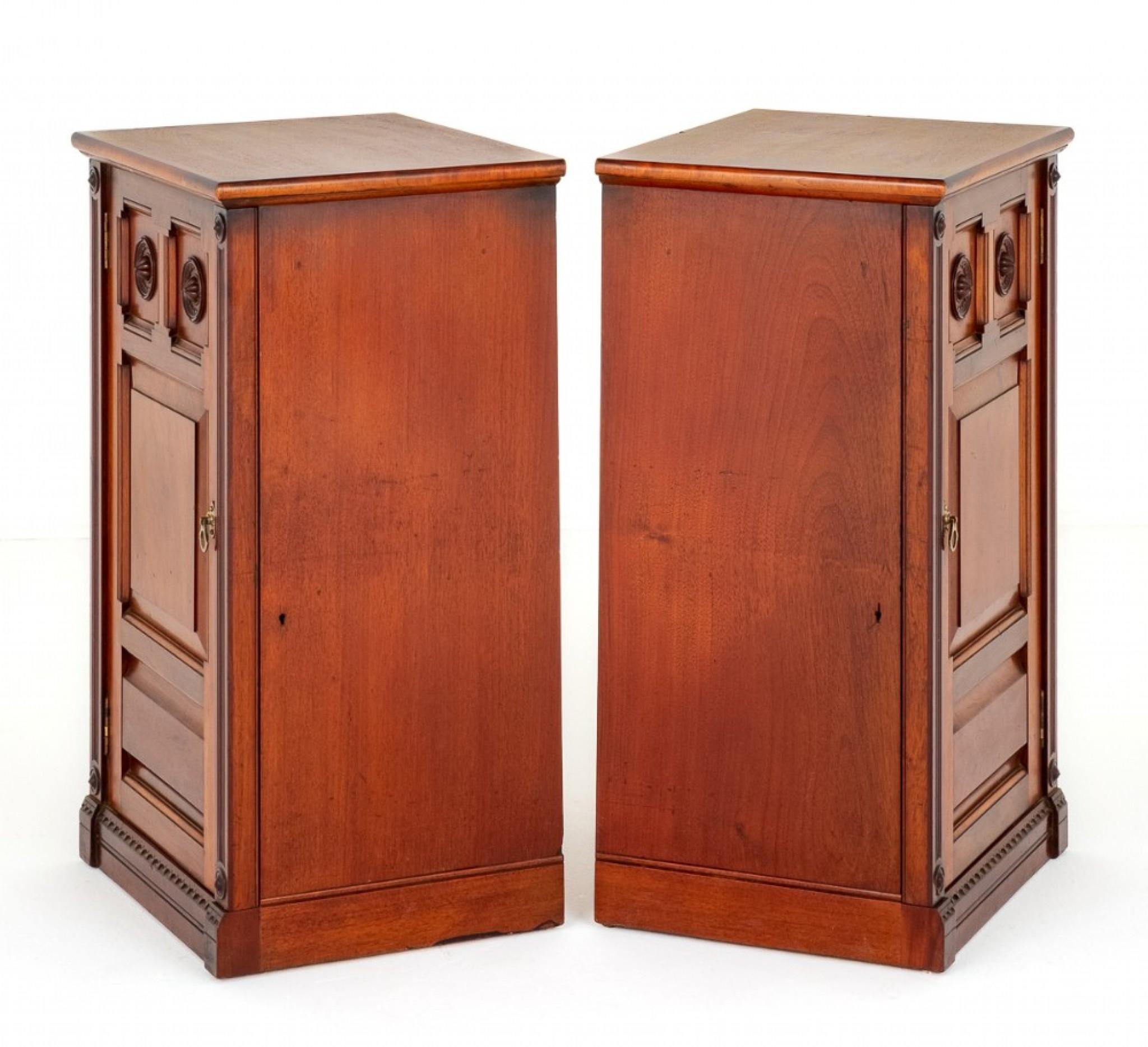 Pair Arts and Crafts Cabinets Mahogany Nightstands 1900 For Sale 1