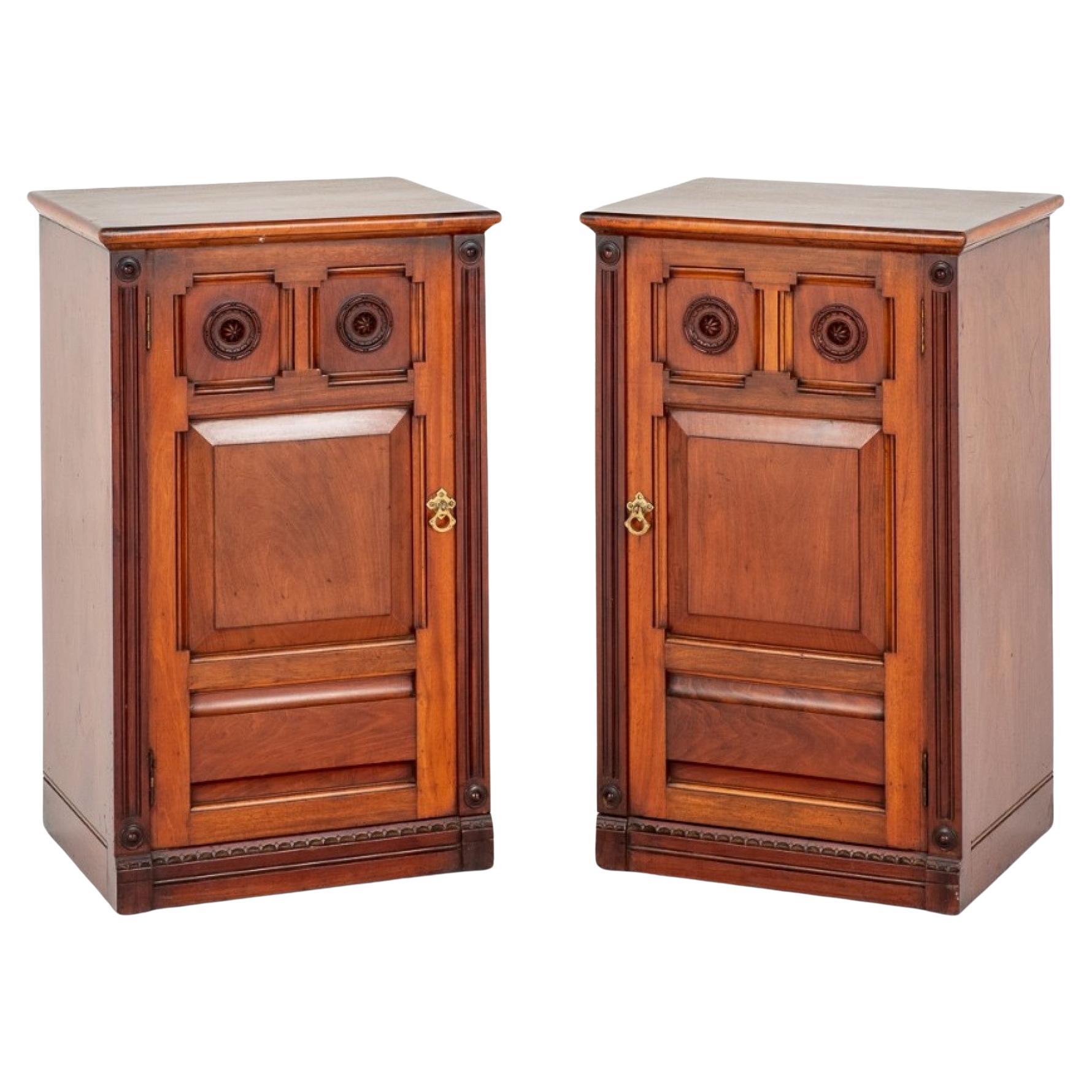 Pair Arts and Crafts Cabinets Mahogany Nightstands, 1900