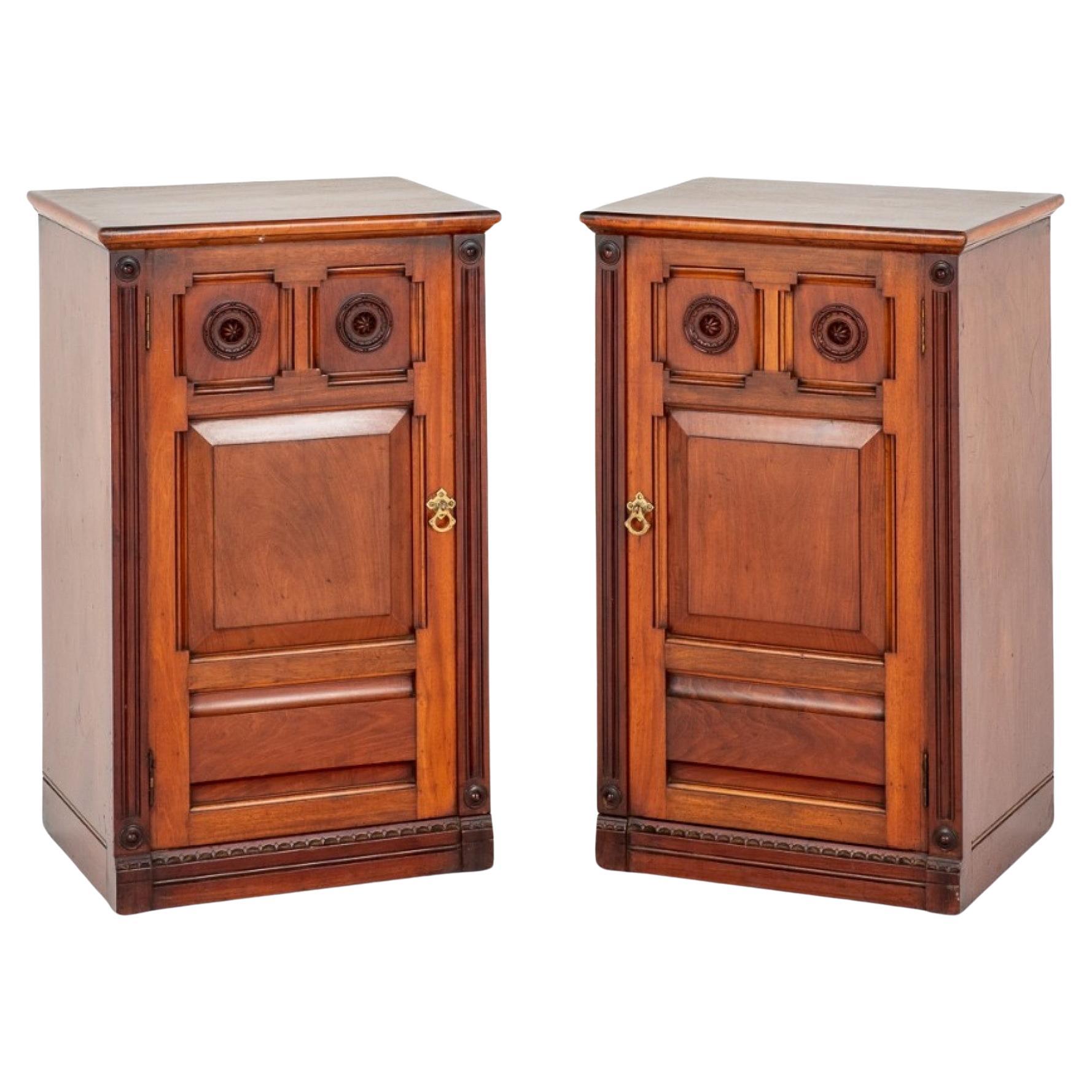 Pair Arts and Crafts Cabinets Mahogany Nightstands 1900 For Sale