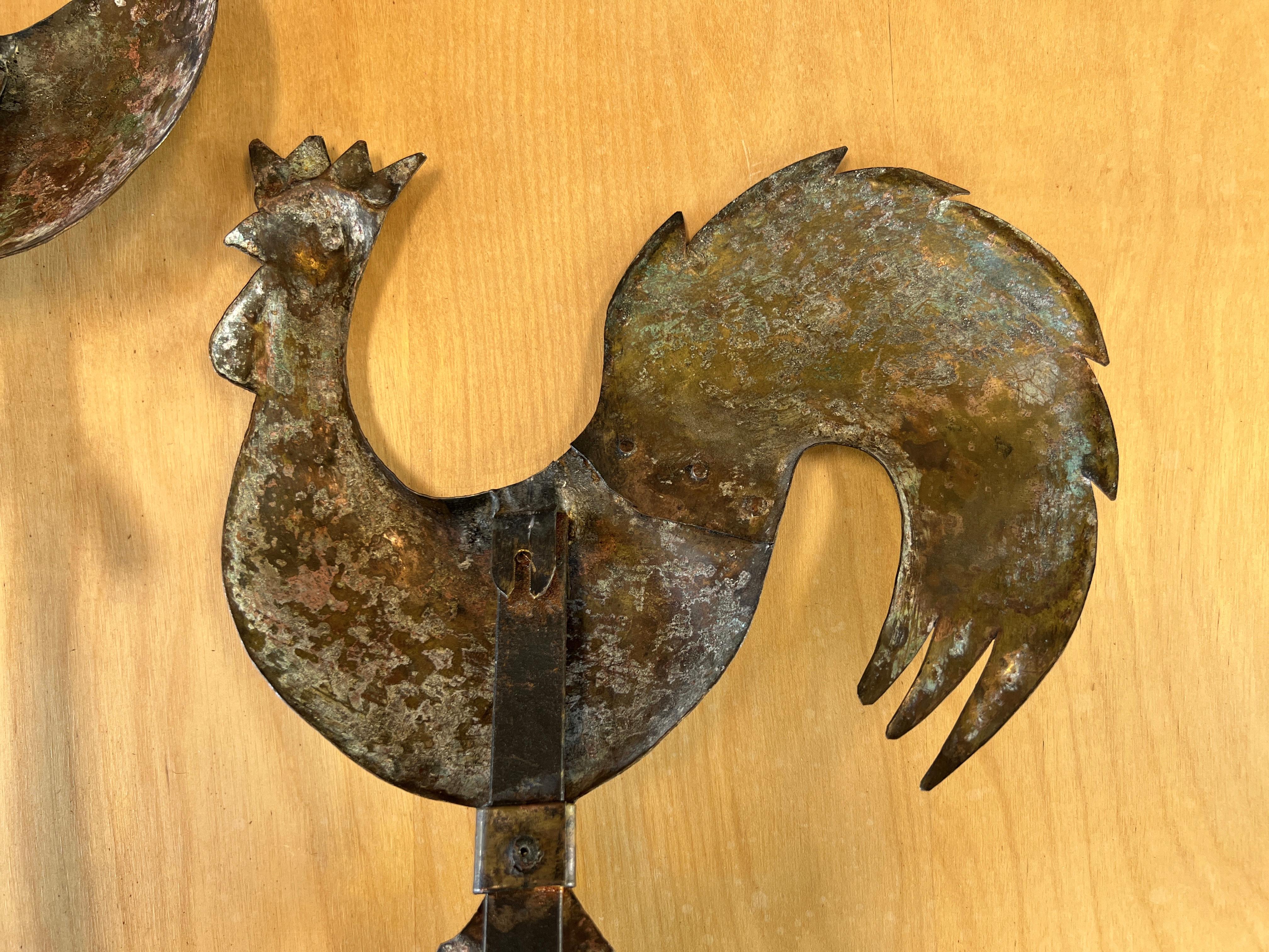 Pair Arts and Crafts Hammered Copper Gallic Rooster Sconces 10