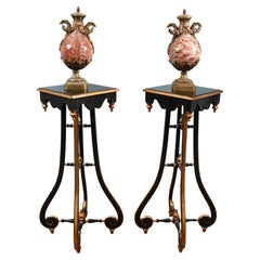 Antique Pair Arts and Crafts Pedestal Stands Lacquered Aesthetic Movement