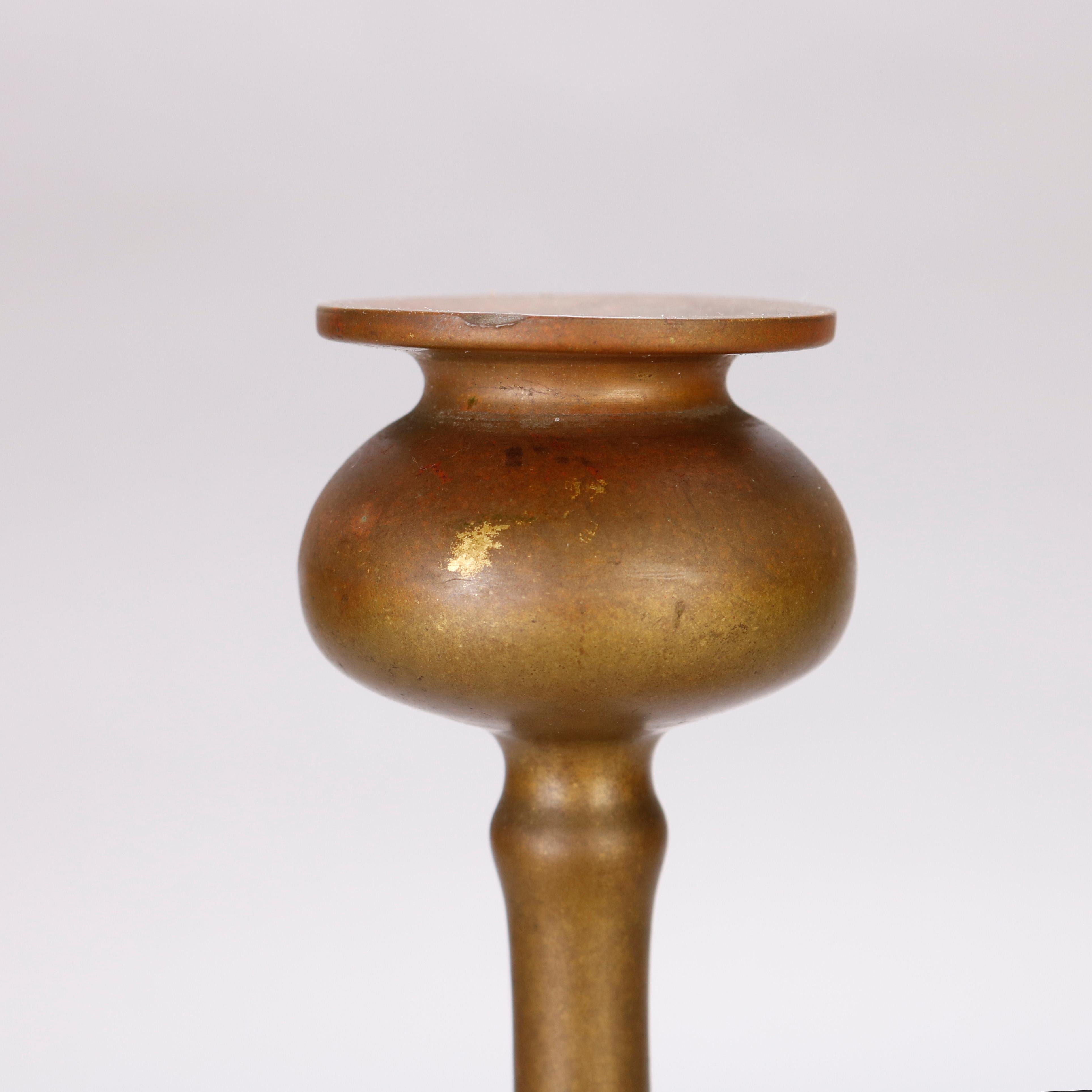 Pair of Arts & Crafts Bronze Jarvie School Mission Style Candlesticks 1