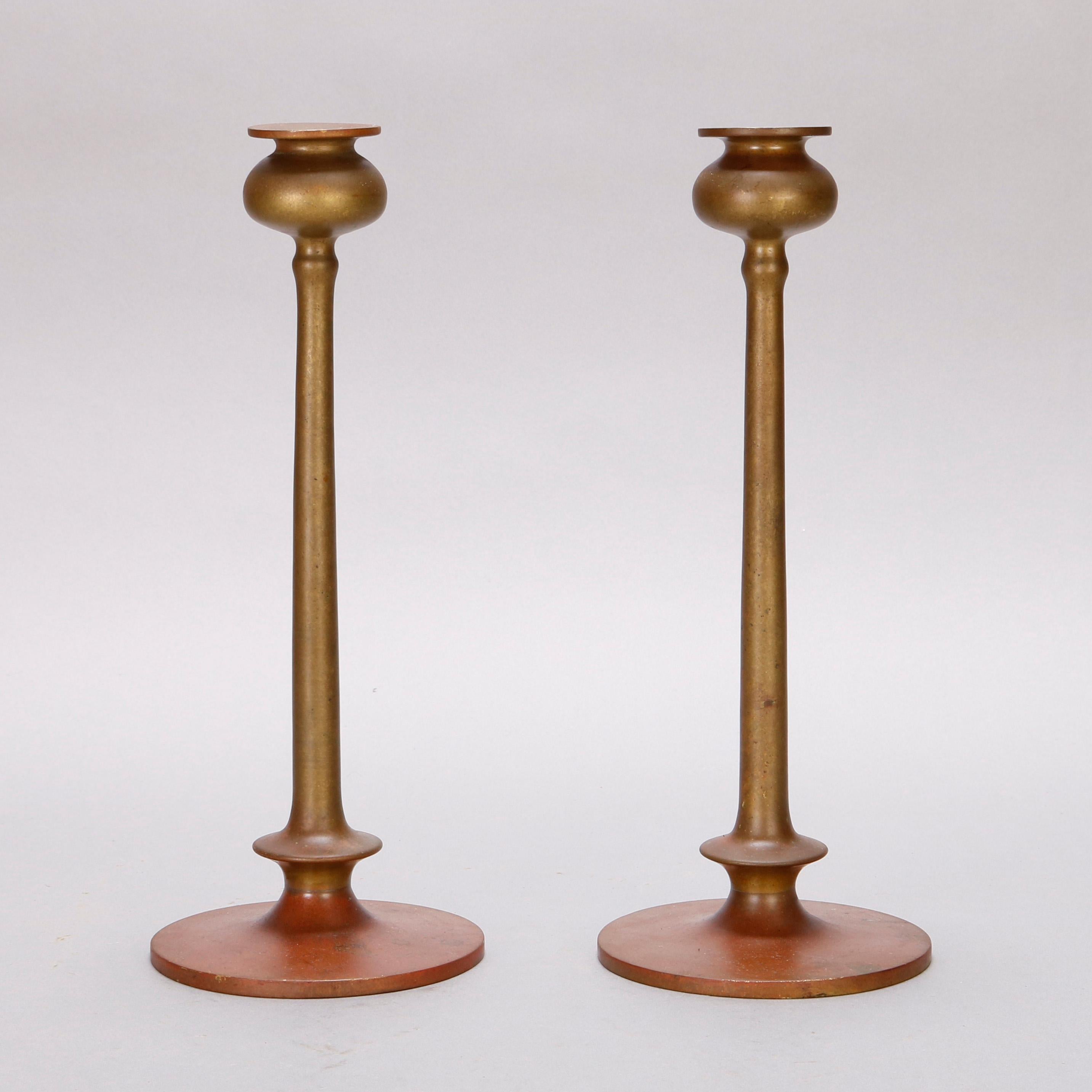 Pair of Arts & Crafts Bronze Jarvie School Mission Style Candlesticks 2