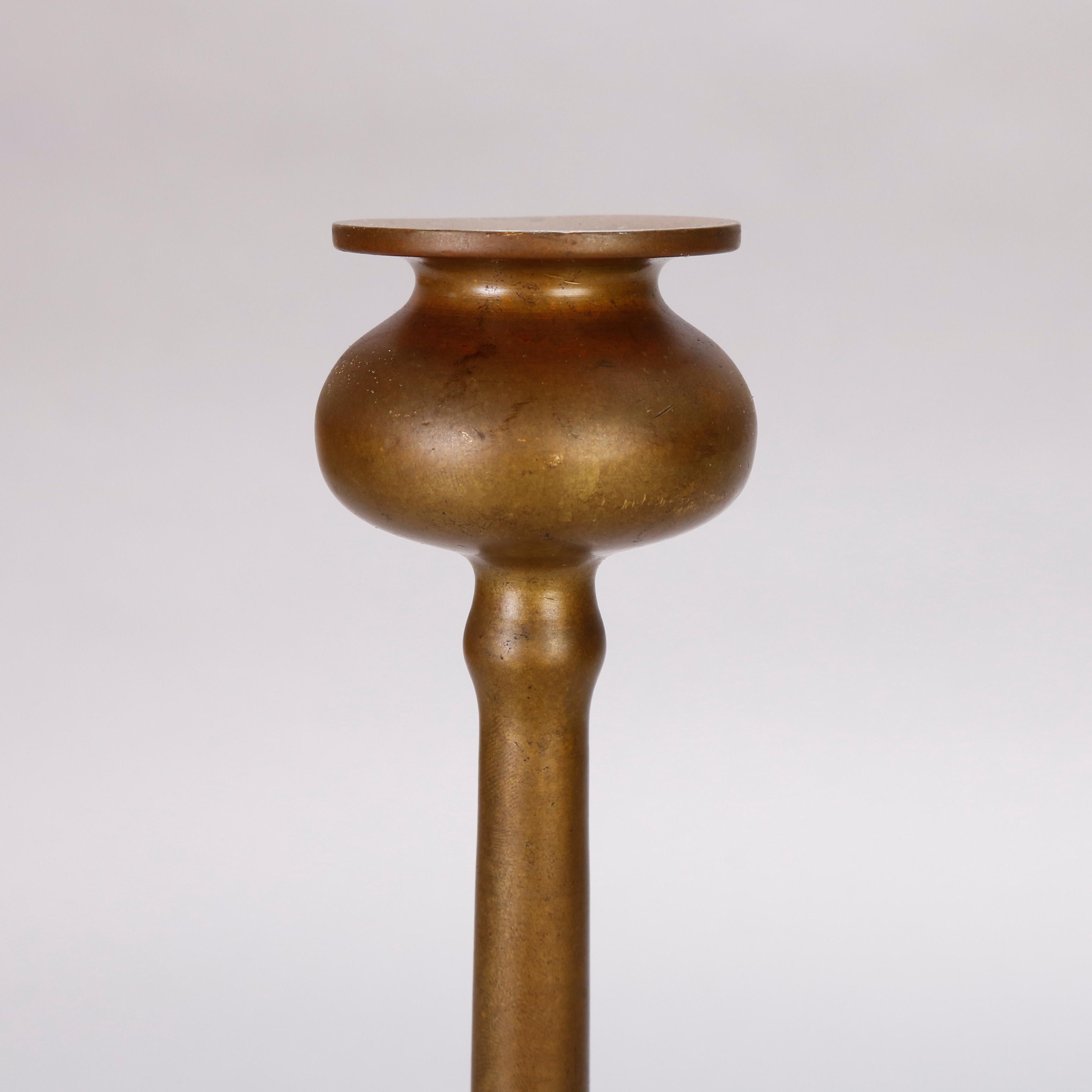 Arts and Crafts Pair of Arts & Crafts Bronze Jarvie School Mission Style Candlesticks