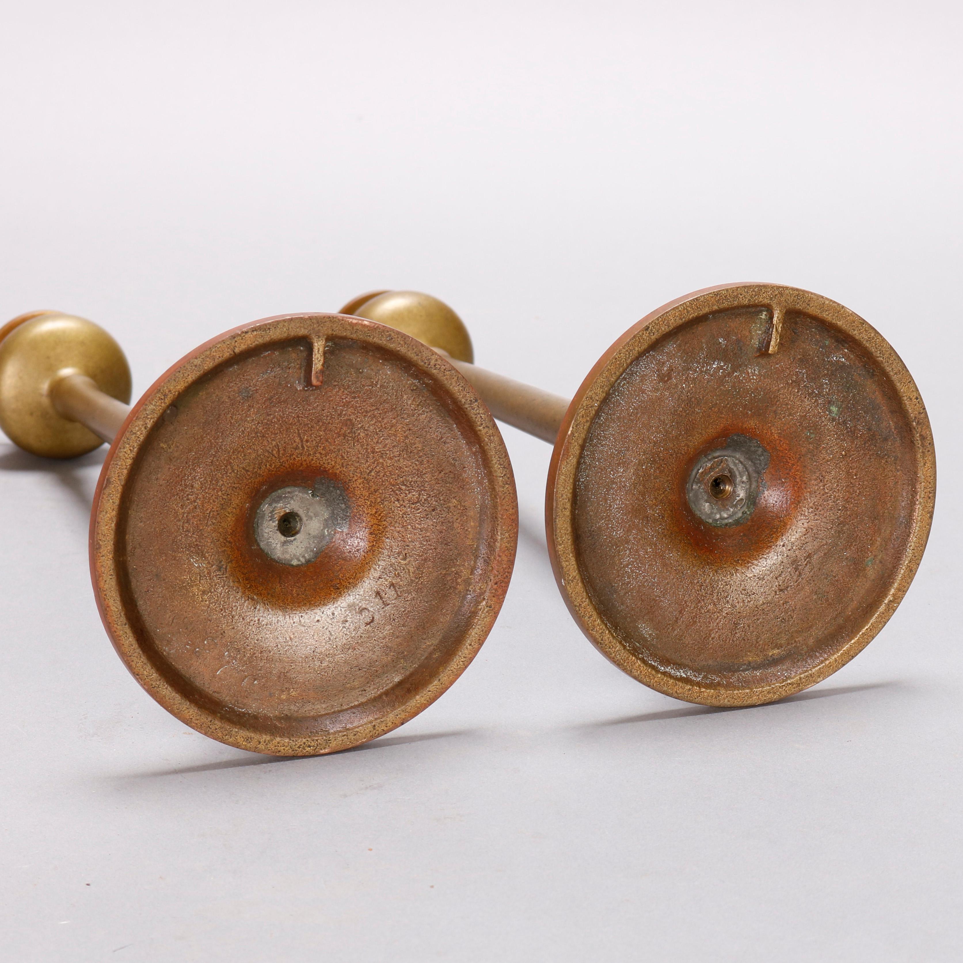 Pair of Arts & Crafts Bronze Jarvie School Mission Style Candlesticks In Good Condition In Big Flats, NY