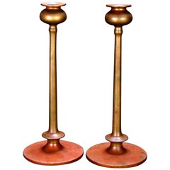 Pair of Arts & Crafts Bronze Jarvie School Mission Style Candlesticks