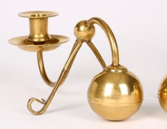 Pair Arts & Crafts Counter Balanced Brass Piano Candlesticks