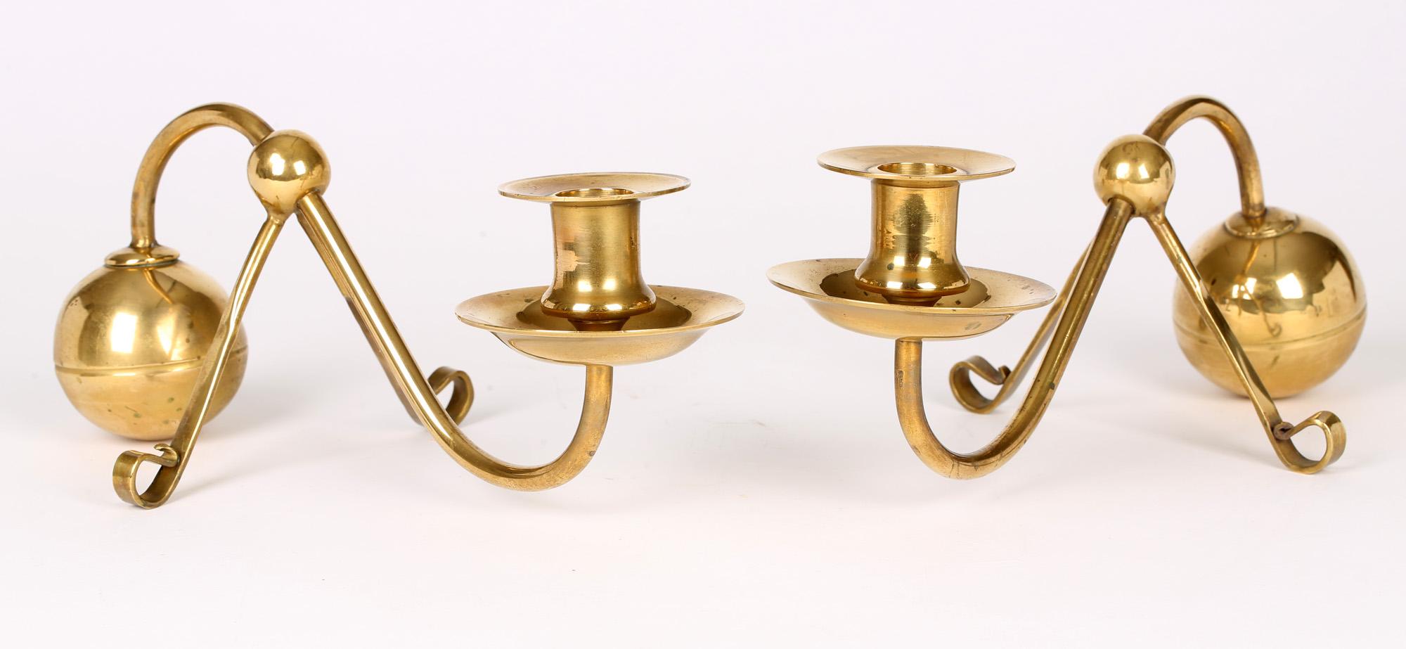 Hand-Crafted Pair Arts & Crafts Counter Balanced Brass Piano Candlesticks