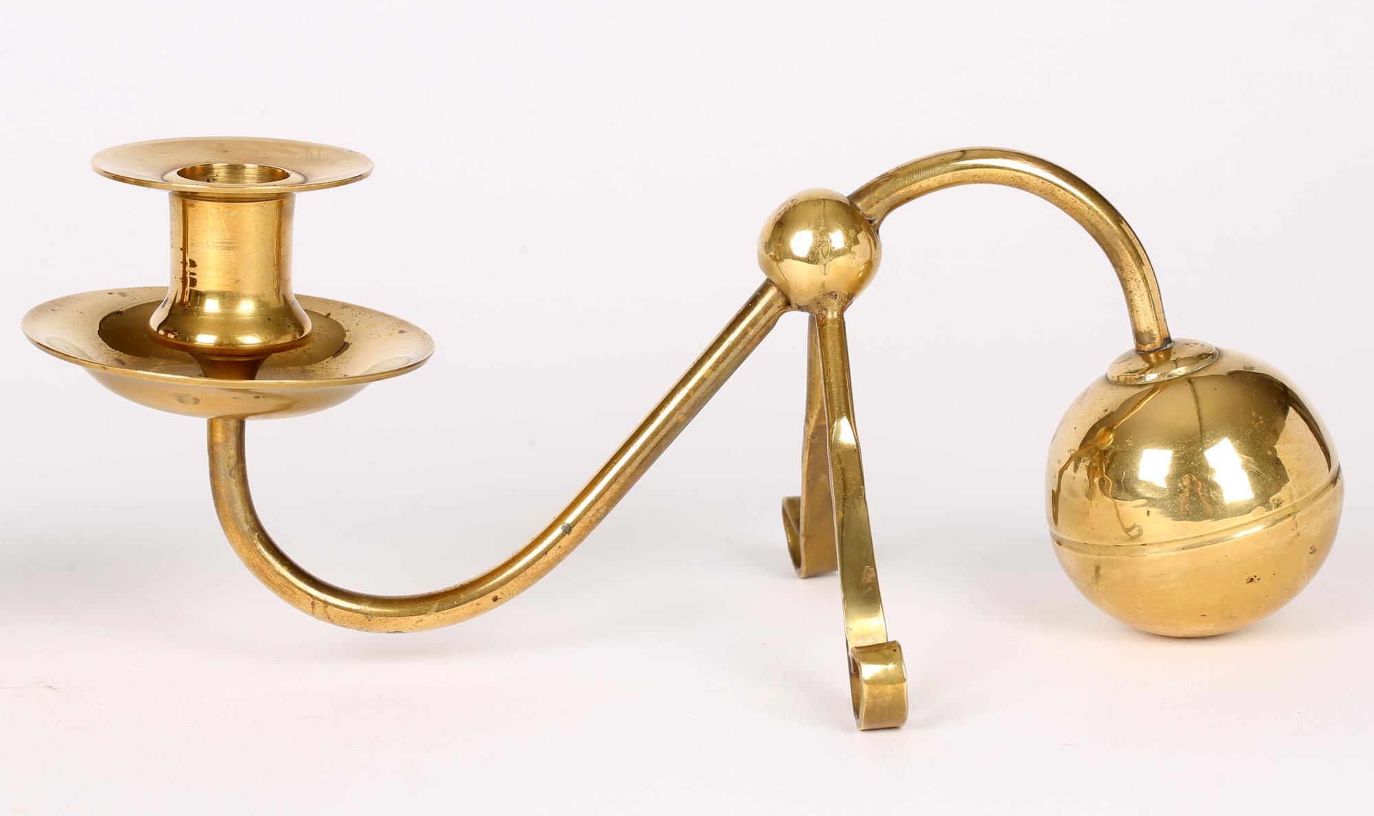 Late 19th Century Pair Arts & Crafts Counter Balanced Brass Piano Candlesticks