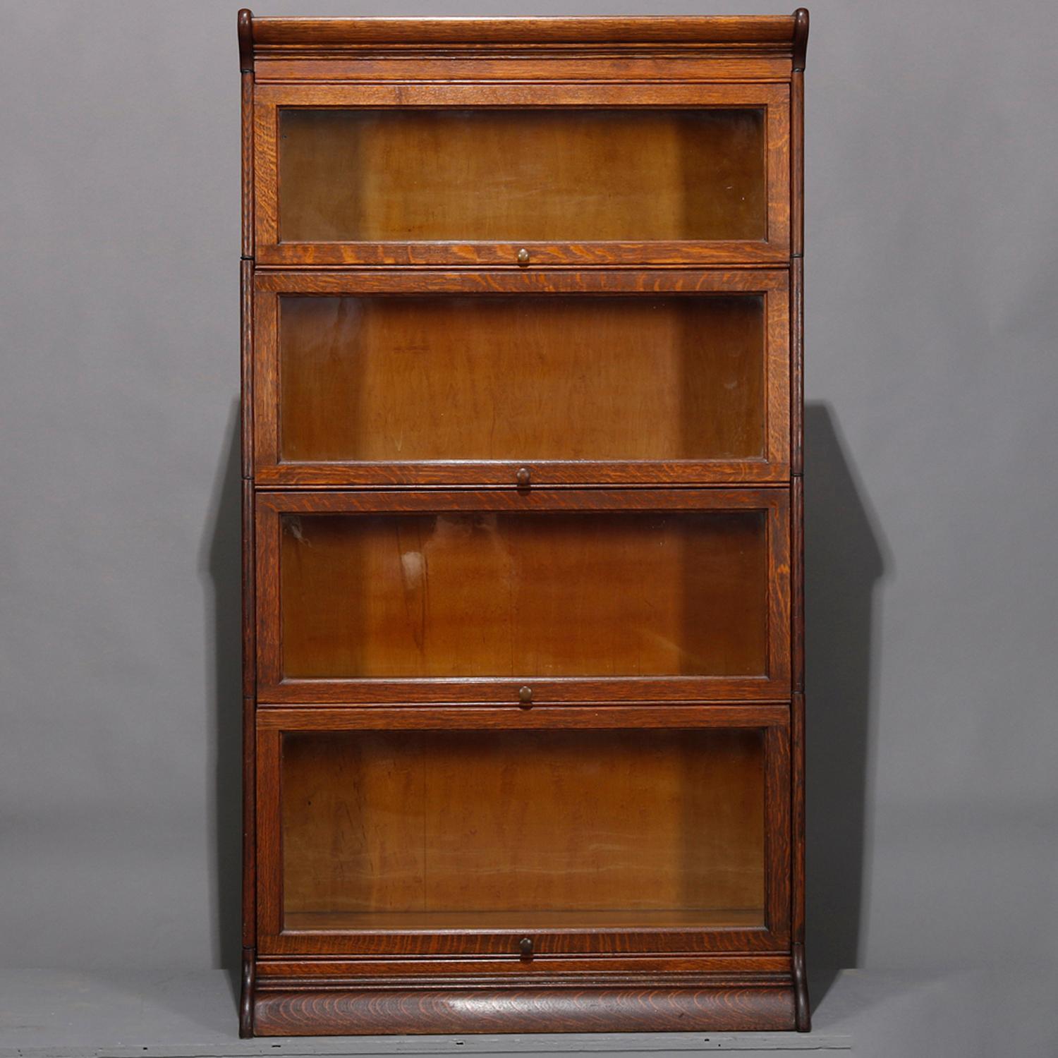 Arts and Crafts Pair Arts & Crafts Mission Oak Barrister 4-Stack Bookcase, Matching, circa 1920