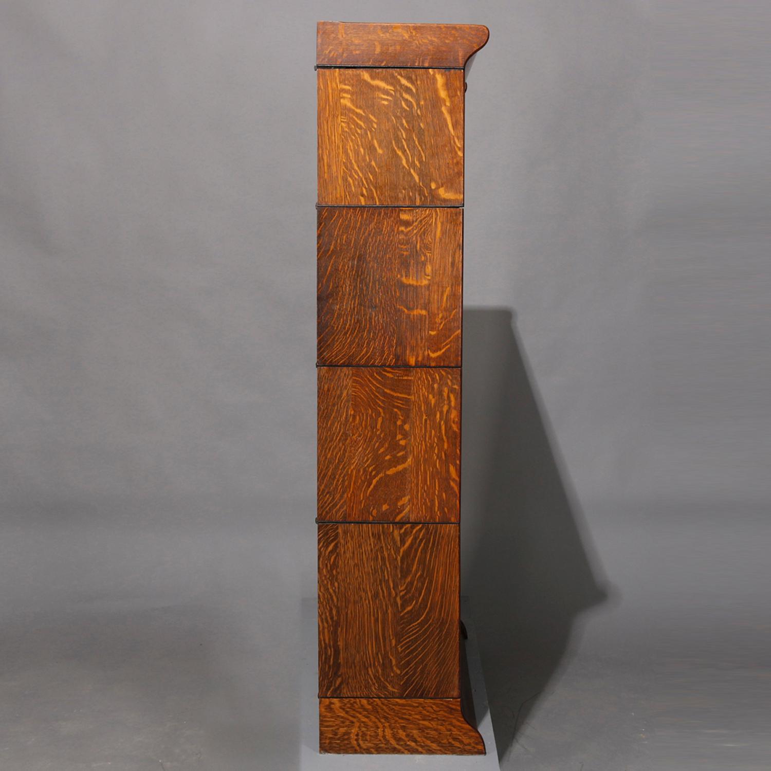 American Pair Arts & Crafts Mission Oak Barrister 4-Stack Bookcase, Matching, circa 1920