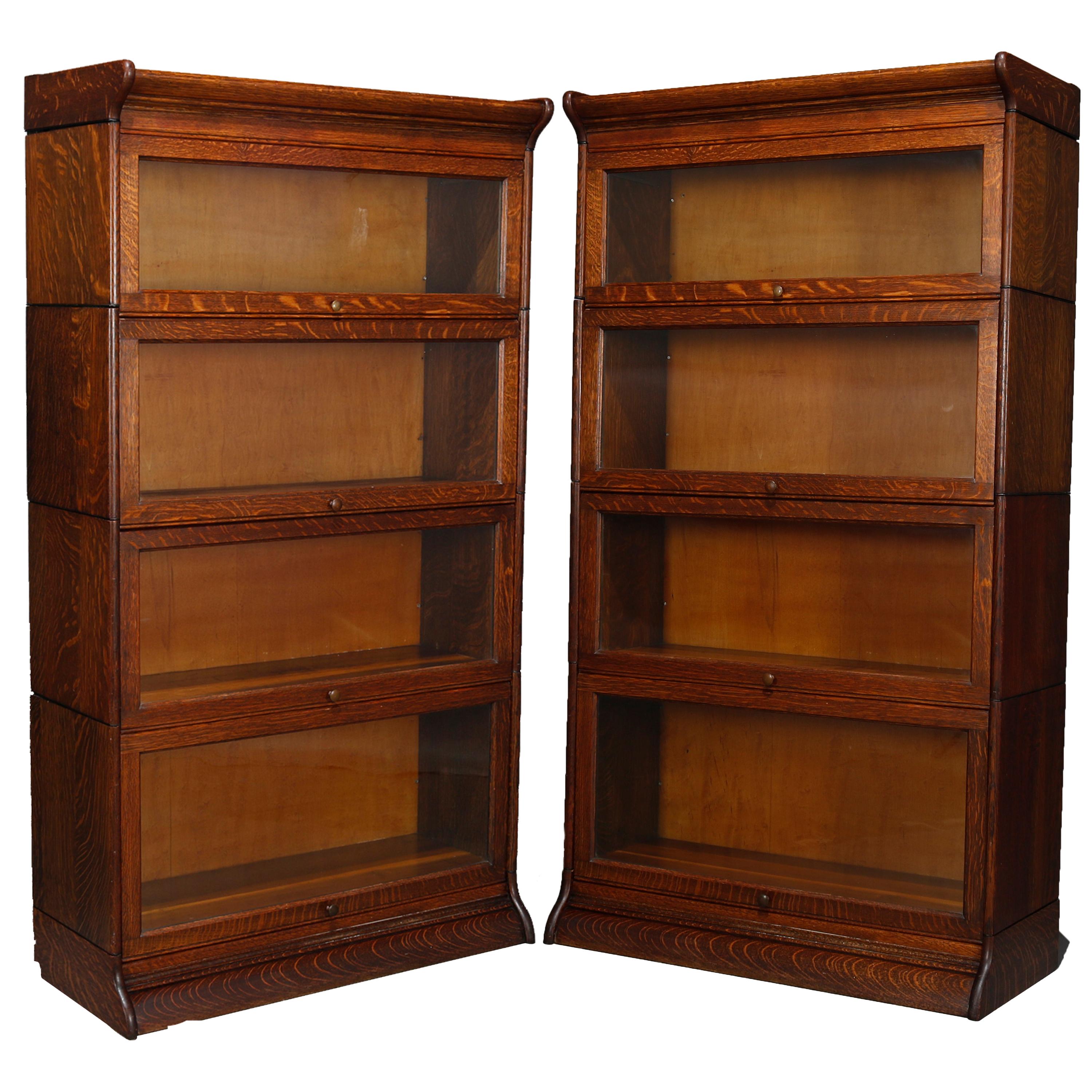 Pair Arts & Crafts Mission Oak Barrister 4-Stack Bookcase, Matching, circa 1920