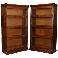 Vintage Pair Arts & Crafts Mission Oak Barrister 4-Stack Bookcase, Matching, circa 1920