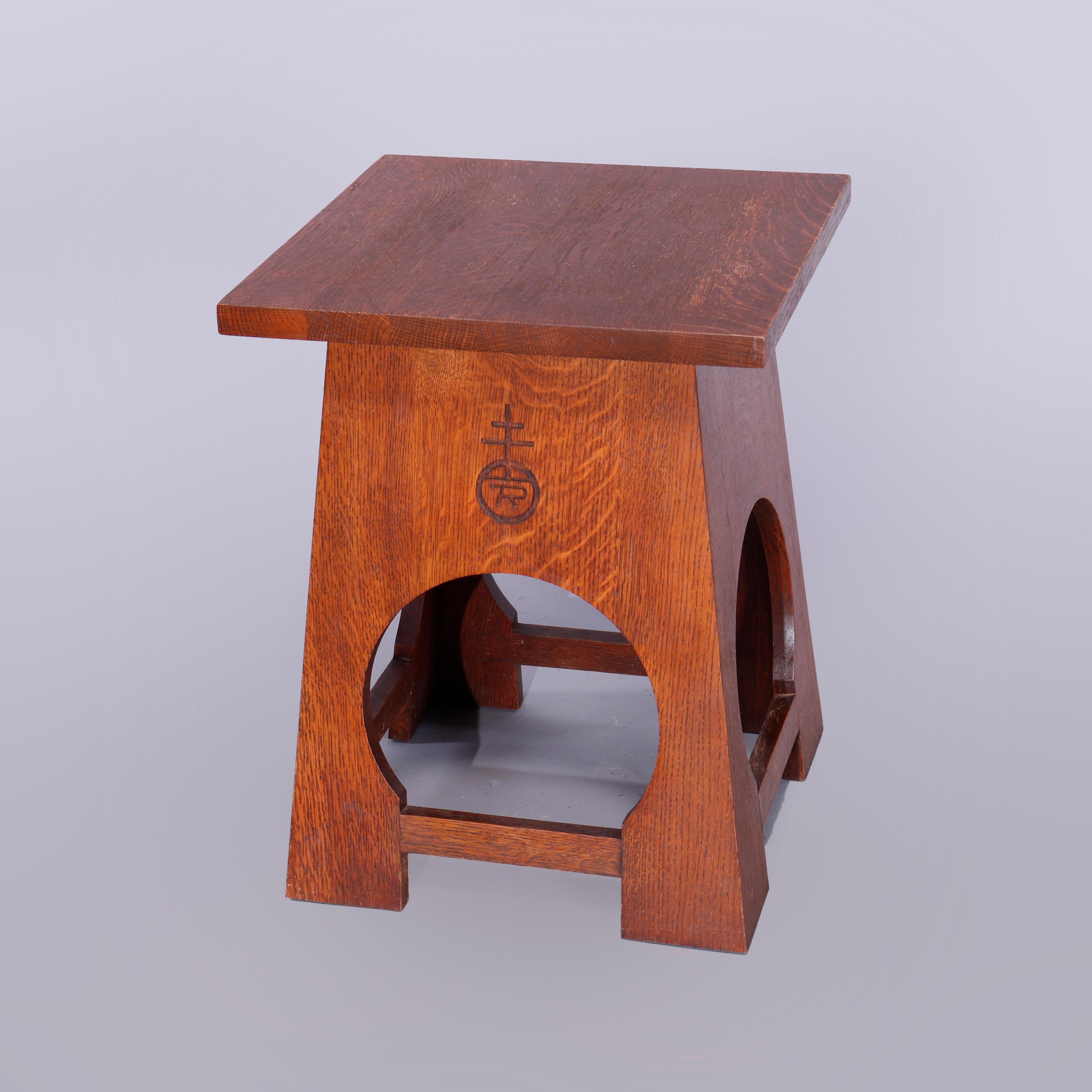 Arts and Crafts Pair of Arts & Crafts Mission Oak Tabouret Stands, Roycroft by Stickley, 20th C