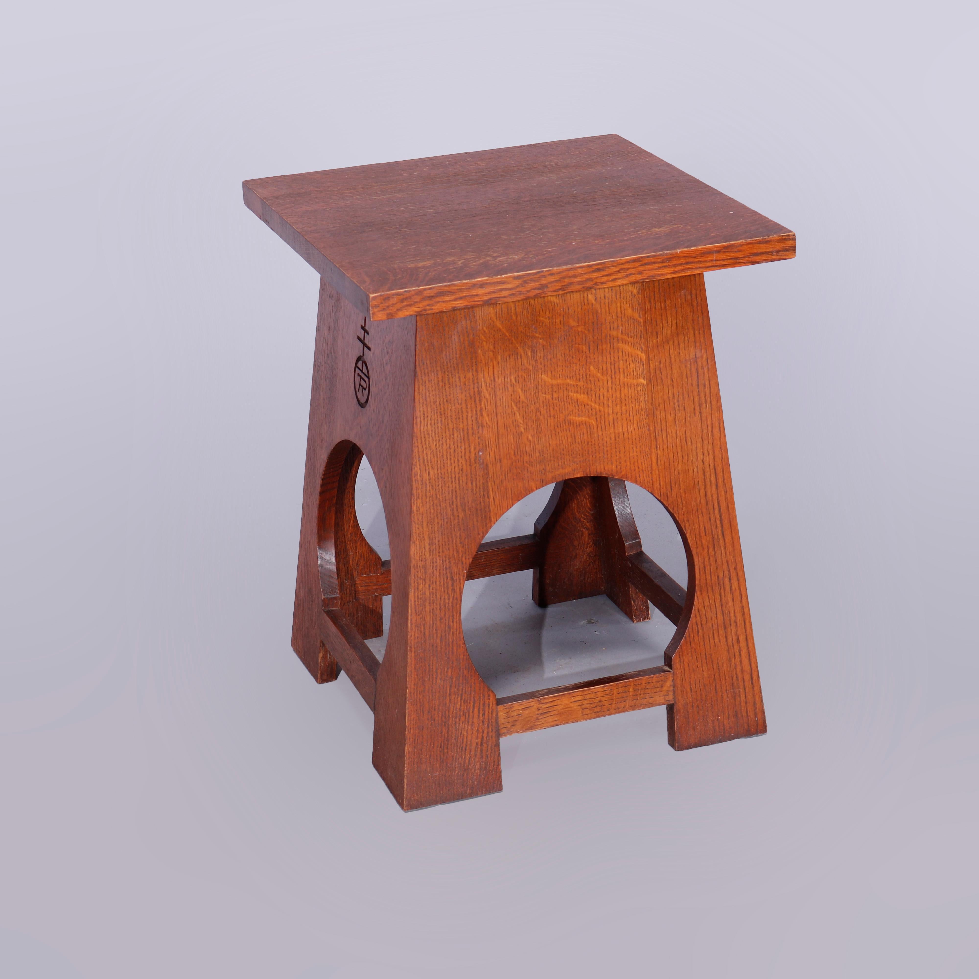 American Pair of Arts & Crafts Mission Oak Tabouret Stands, Roycroft by Stickley, 20th C