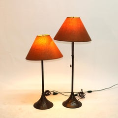 Pair Arts & Crafts Tall Retractable Copper Single Socket Table Lamps & Shades