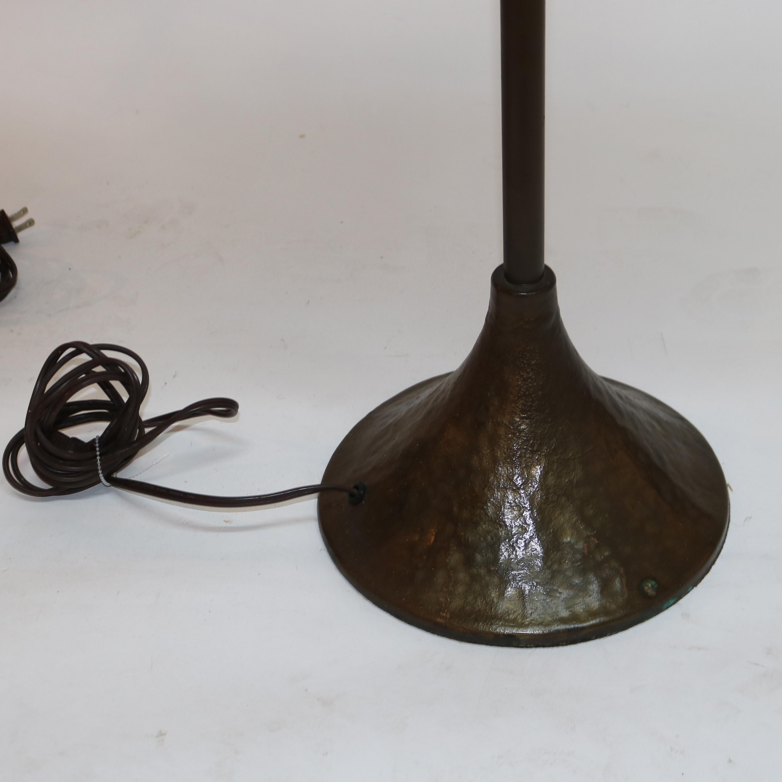 Arts and Crafts Pair Arts & Crafts Tall Retractable Copper Single Socket Table Lamps & Shades
