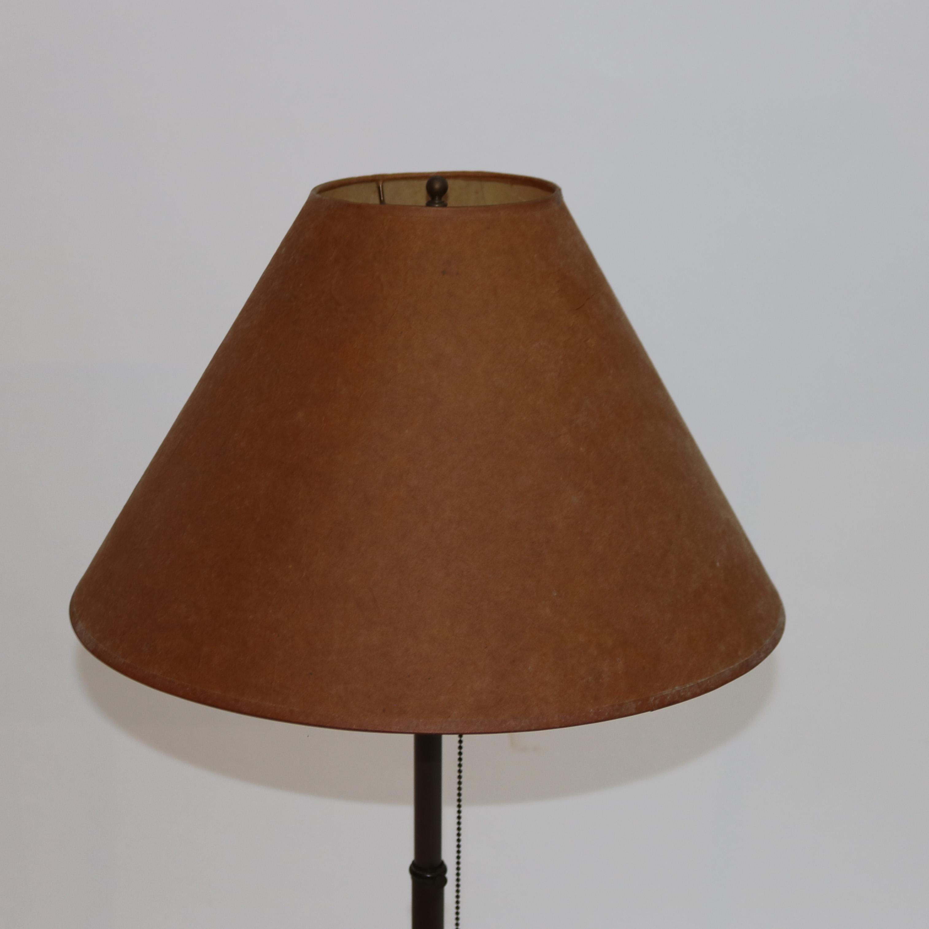 Pair Arts & Crafts Tall Retractable Copper Single Socket Table Lamps & Shades In Good Condition In Big Flats, NY