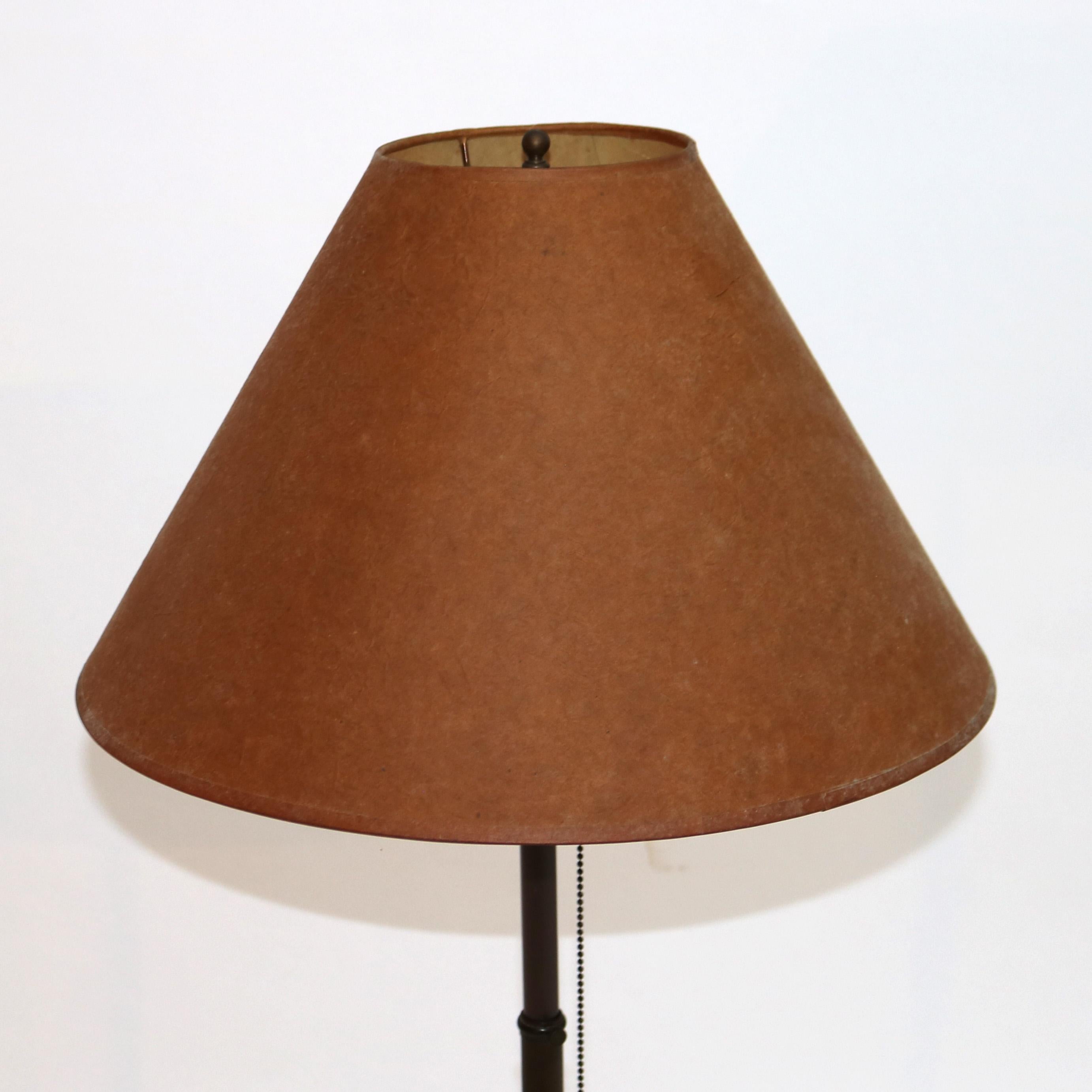 20th Century Pair Arts & Crafts Tall Retractable Copper Single Socket Table Lamps & Shades