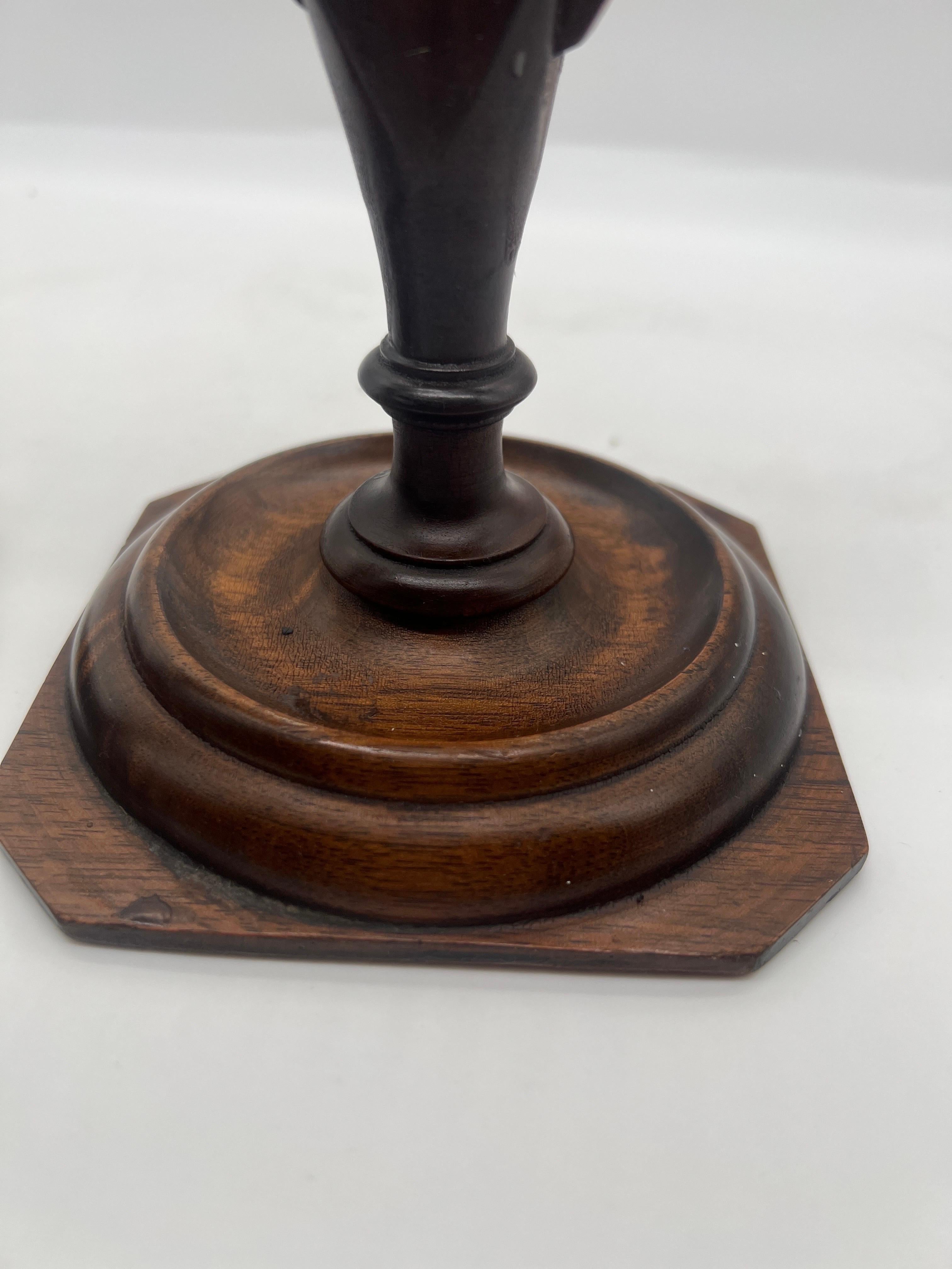 American Pair, Arts & Crafts Trophy Urn Form Carved Wood Candlesticks Circa 1910 For Sale