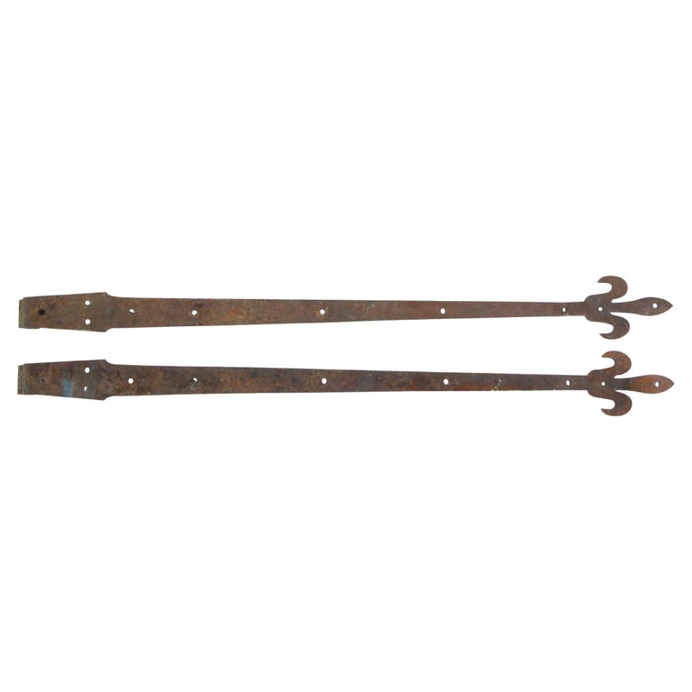 Pair Arts and Crafts Wrought Iron Door Strap Hinges For Sale at 1stDibs