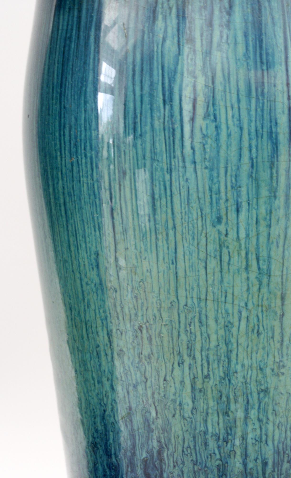 Pair of Ashby Potters Guild Art Nouveau Mottled Blue Glazed Vases For Sale 2