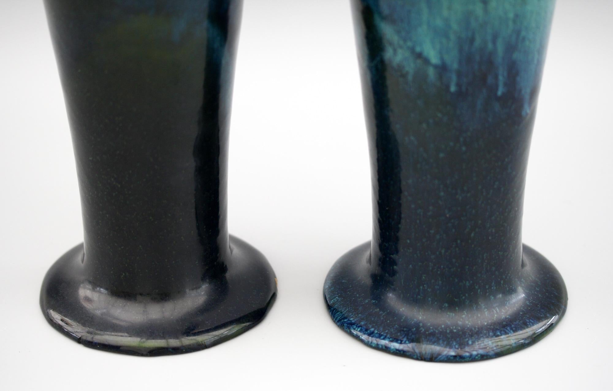 Pair of Ashby Potters Guild Art Nouveau Mottled Blue Glazed Vases For Sale 10