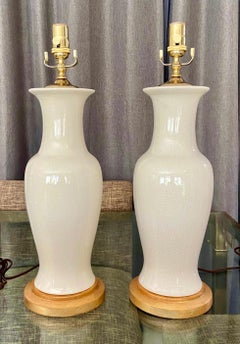Pair Asian White Blanc De Shine Porcelain Table Lamps